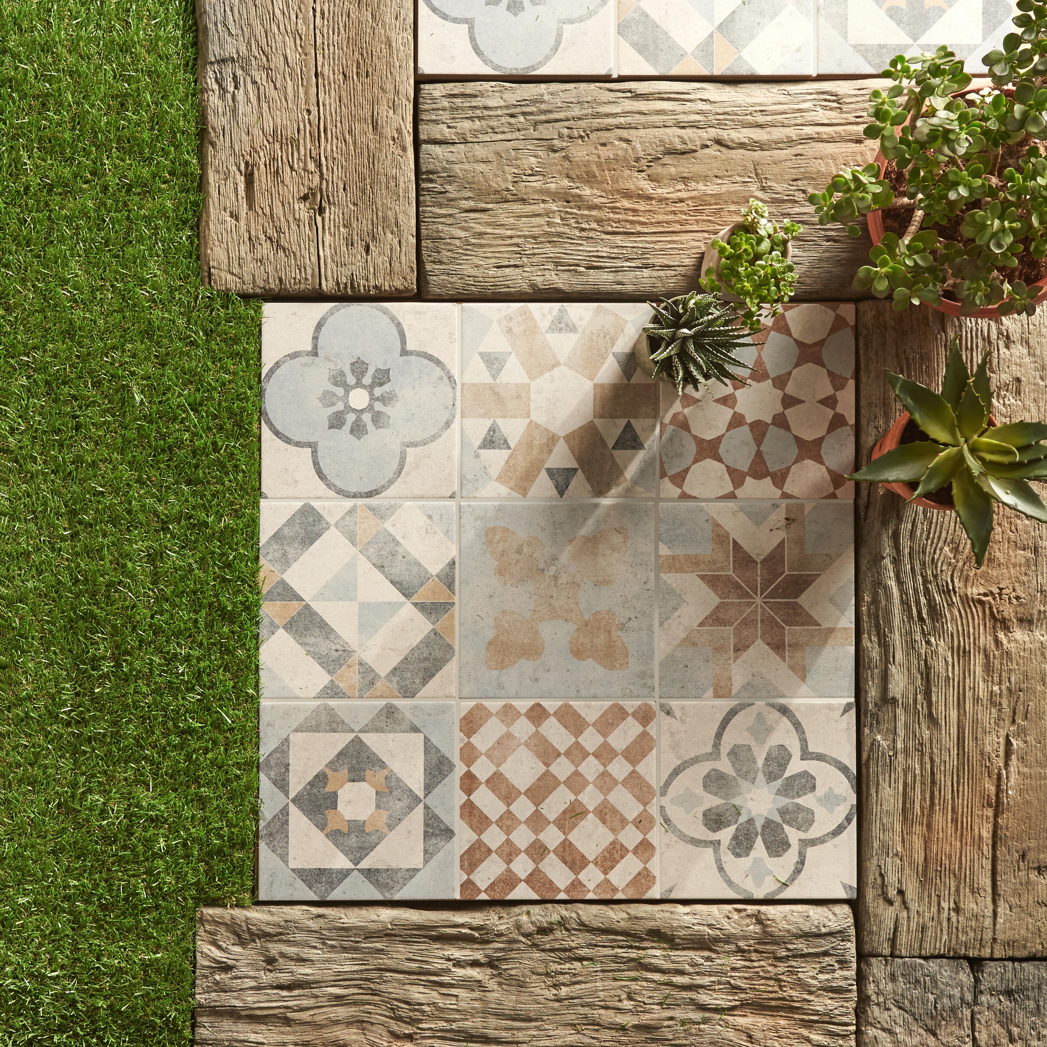 Piastrella da pavimento e rivestimento esterno in gres porcellanato 20 x 20 cm smaltato multicolore opaco Villa R10 traffico intenso (pei 4/5) Sp. 8.2 mm 1.42 mq - 6
