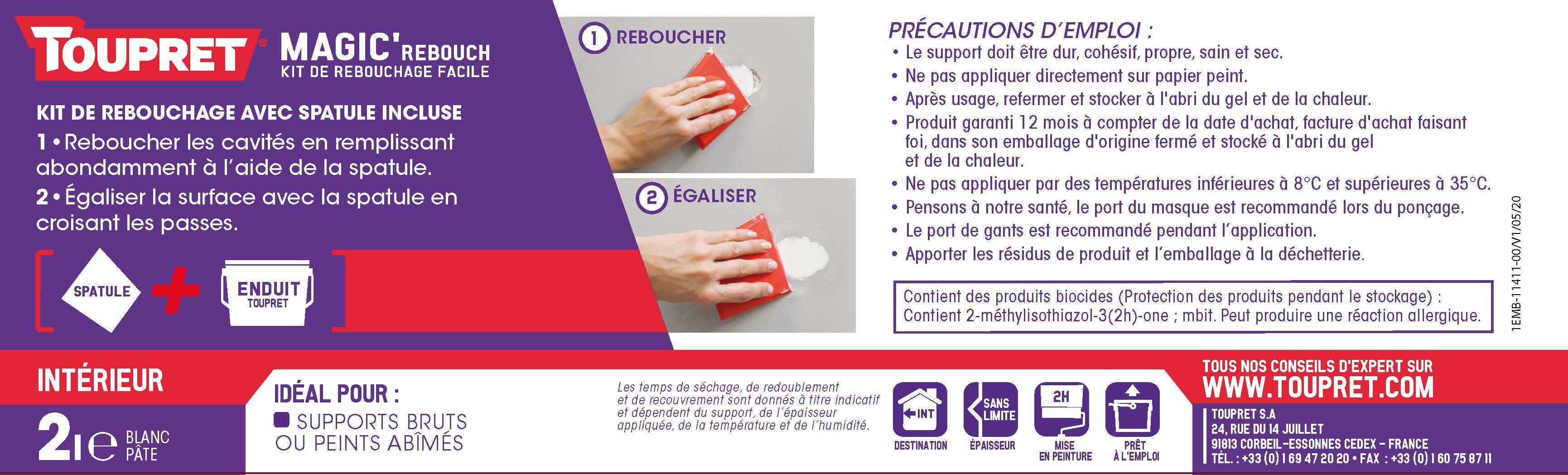 Enduit de rebouchage en pâte allégée Magic TOUPRET 2L - 3