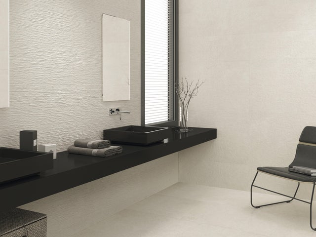 Carrelage mur intérieur effet pierre blanc Ozone l.30 x L.90 cm