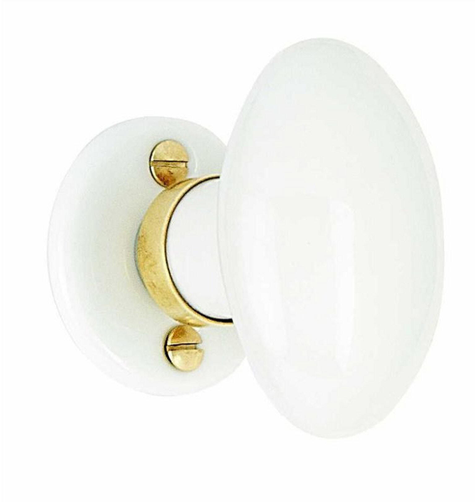Bouton sur rosace MERIGOUS sans trou porcelaine de limoges blanc/laiton D5 - 5