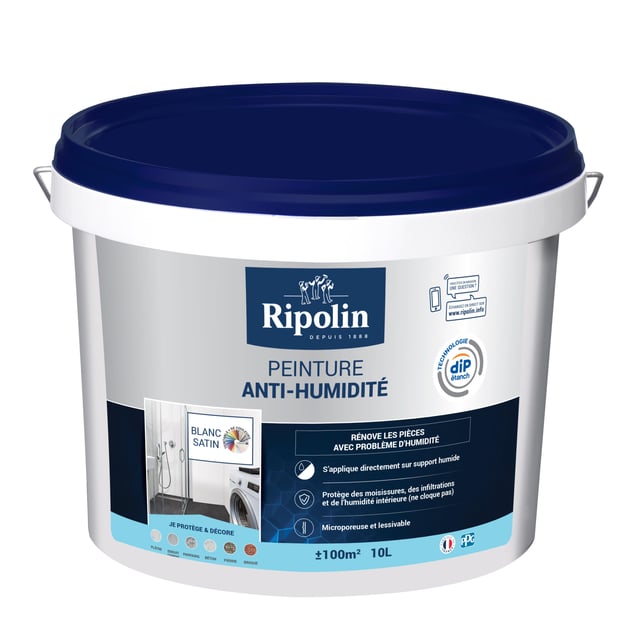 Peinture anti-humidité blanc satin RIPOLIN Dip etanch 10l