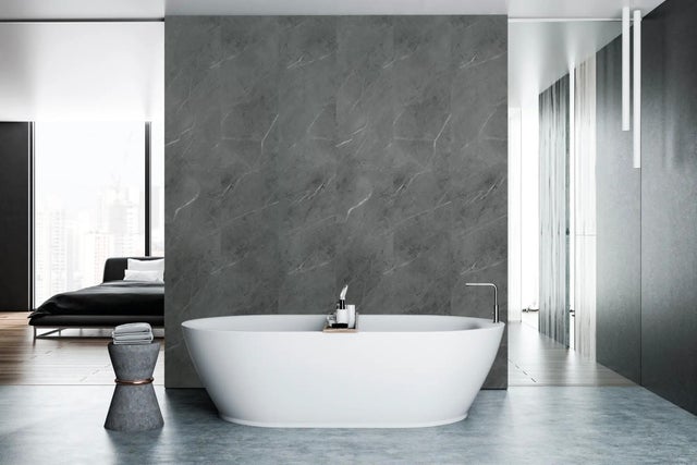 Lot de 2 panneaux douche PVC XL gris Sardinia DUMAWALL, L.260 x l.90 cm,Ep.5 mm