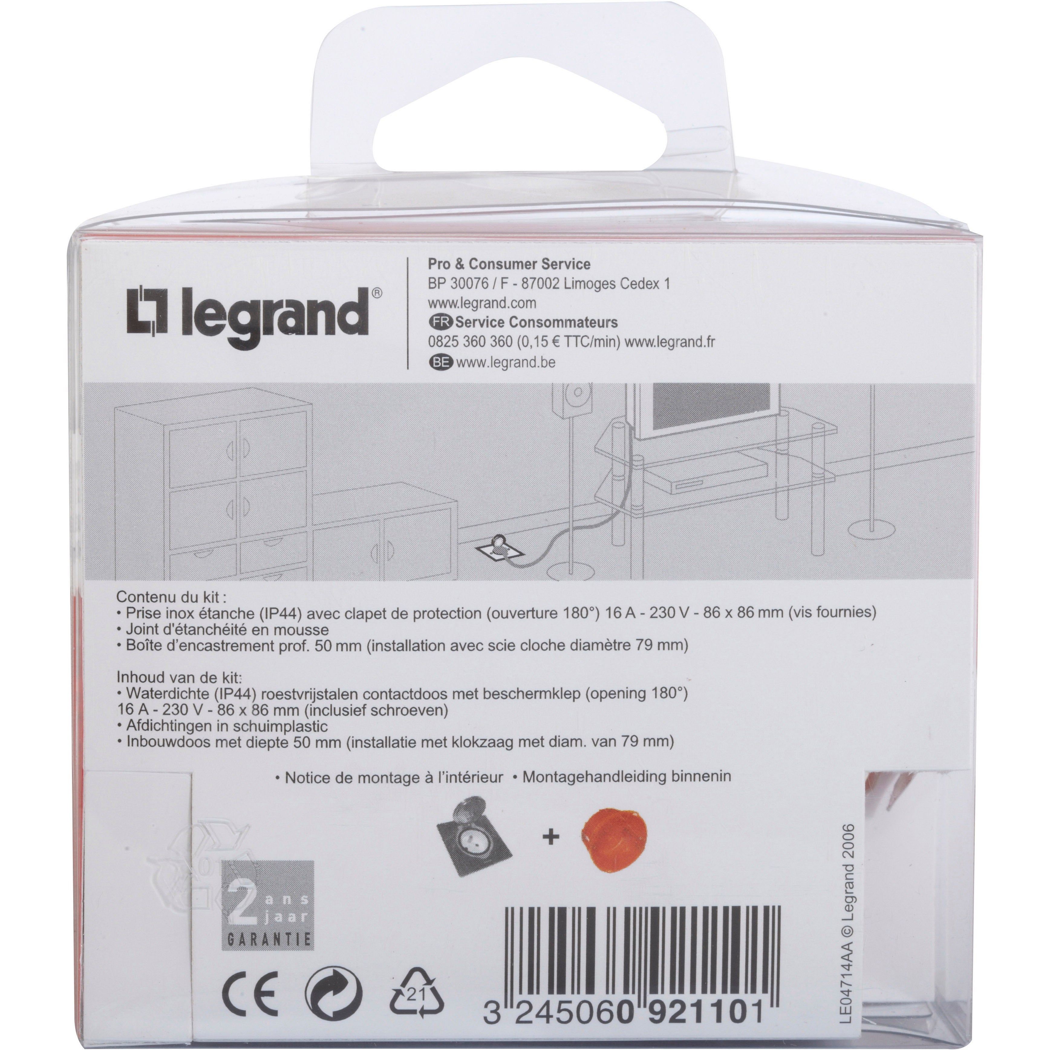 Prise de sol inox étanche IP44 avec clapet de protection + boite à encastrer - 8