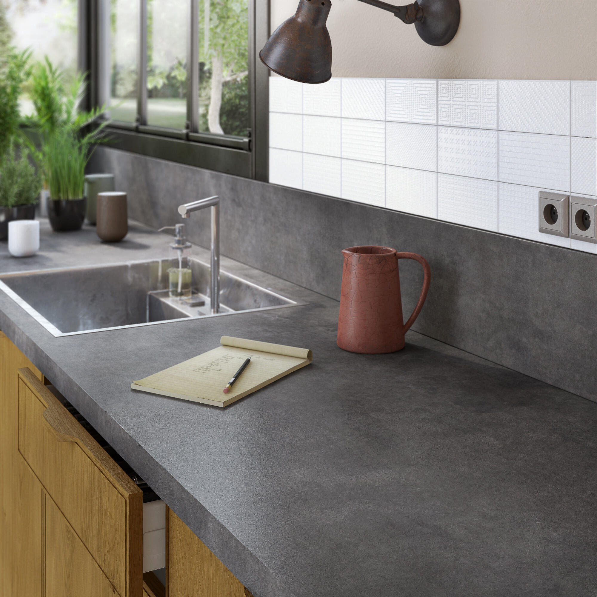 Plan de travail stratifié Métal vieilli Mat L.315 x P.65 cm, Ep.38 mm - 2