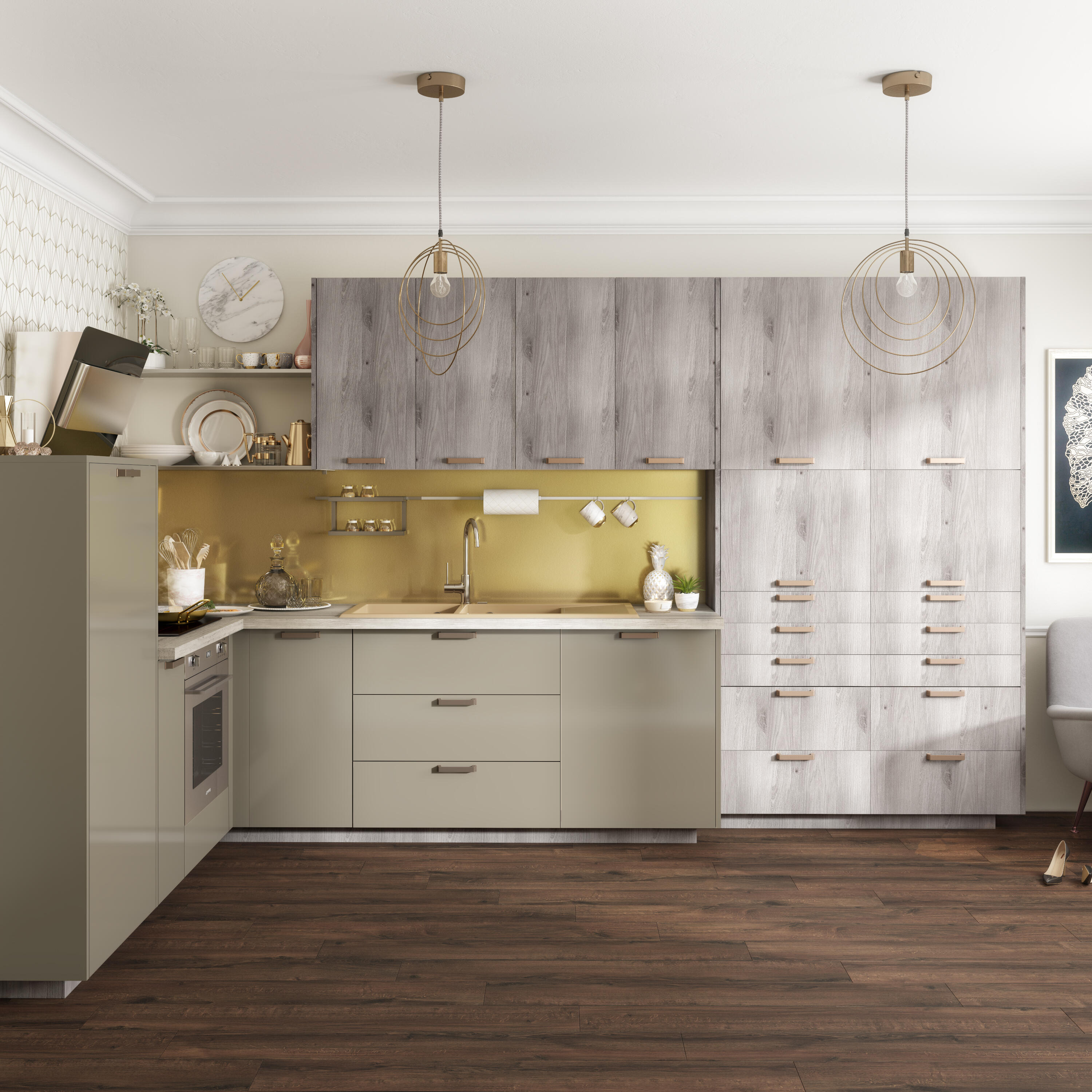 Crédence stratifié Effet doré brossé L.300 x H.64 cm, Ep.9 mm - 6