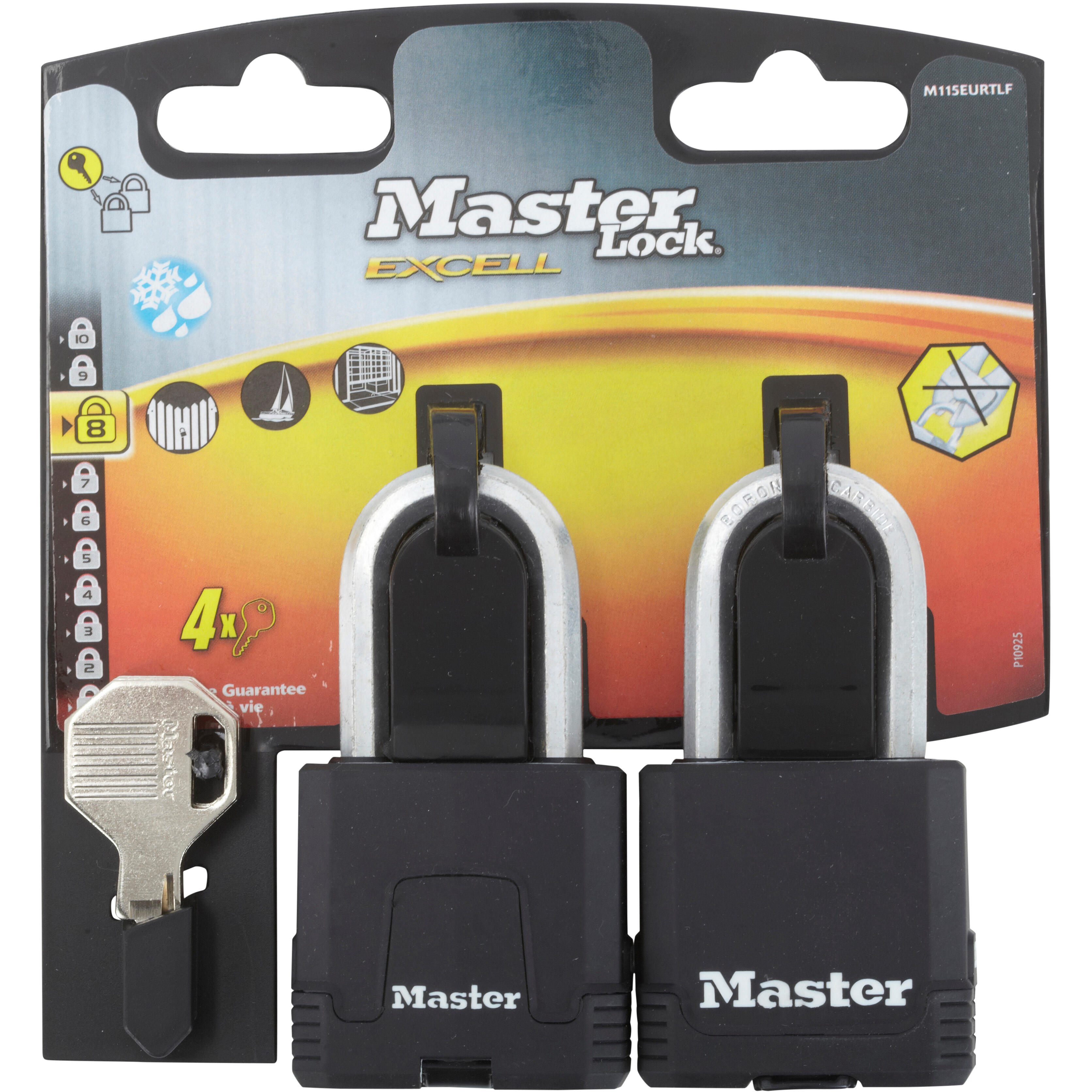 Lot de 2 cadenas avec clé MASTER LOCK acier laminé, l.45 mm - 6