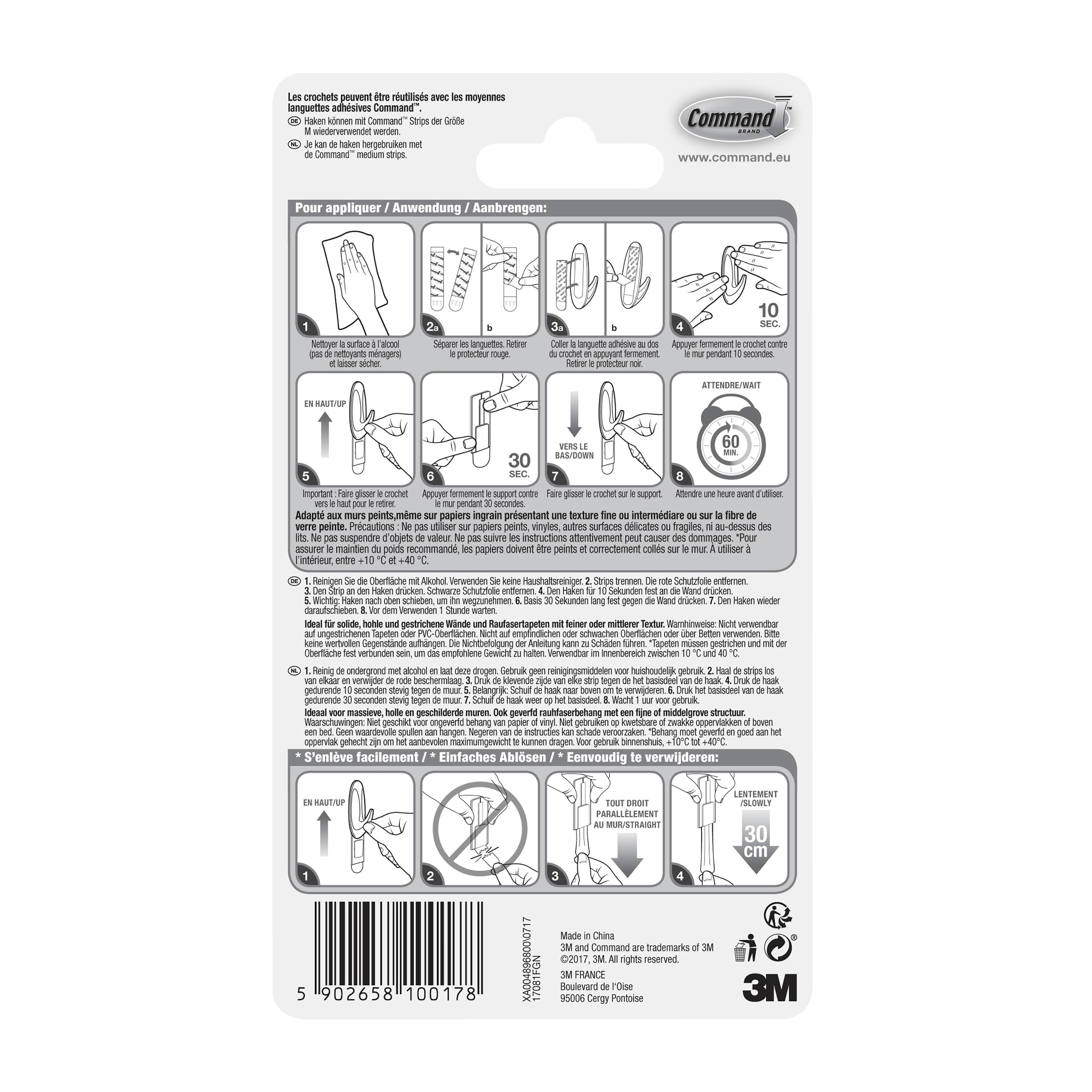Lot de 2 crochets adhésif Plastique design, COMMAND 1.3 kg - 5