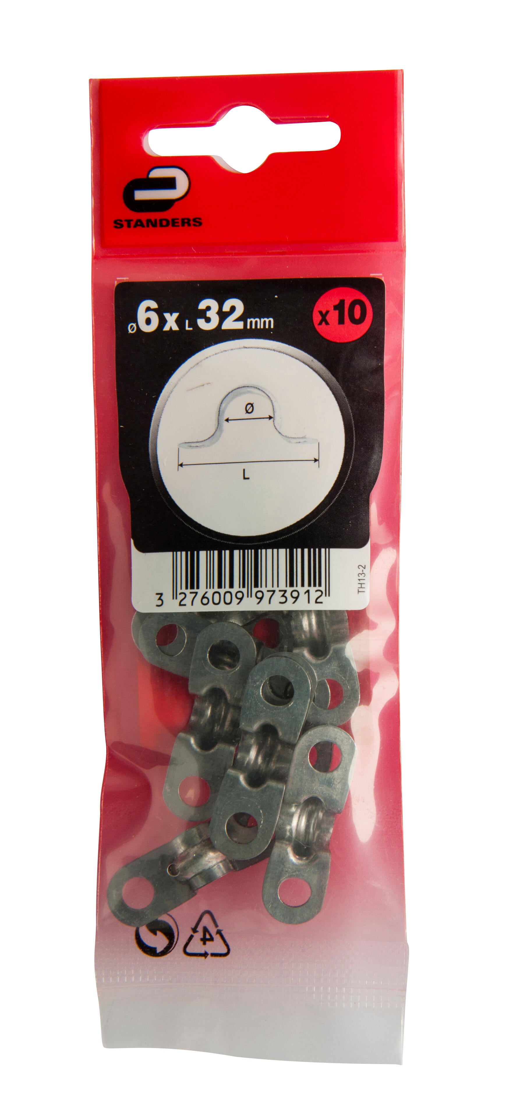 Lot de 10 pattes de fixation acier zingué, STANDERS, Diam.6 x L.32 x l.10 mm - 2