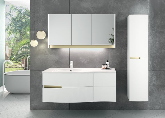 Armoire de toilette lumineuse led 3p H.66 x l.130 x P.18 cm blanc mat Egerie