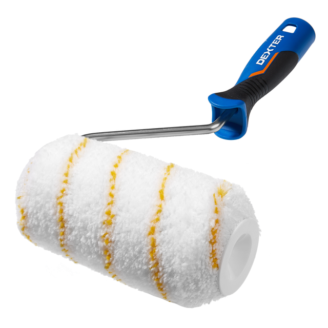 Rodillo para pintar fachadas lisas DEXTER de 220 mm de anchura, 55 mm de diámetro, pelo largo (más de 12 mm). Fibra de poliamida. Varilla de acero.