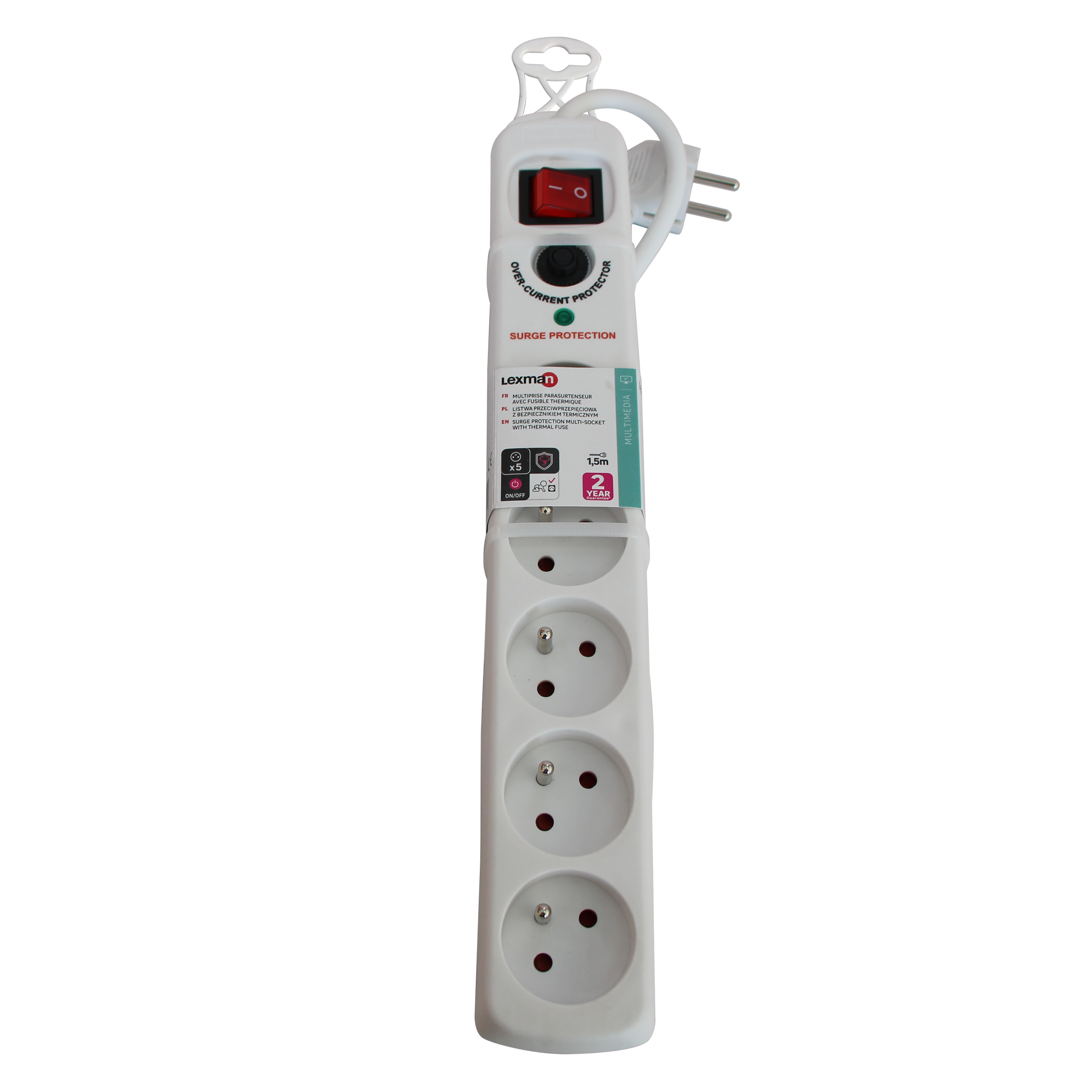 Multiprise parafoudre, 5 prises h05vv-f LEXMAN, 3680 W, blanche - 4