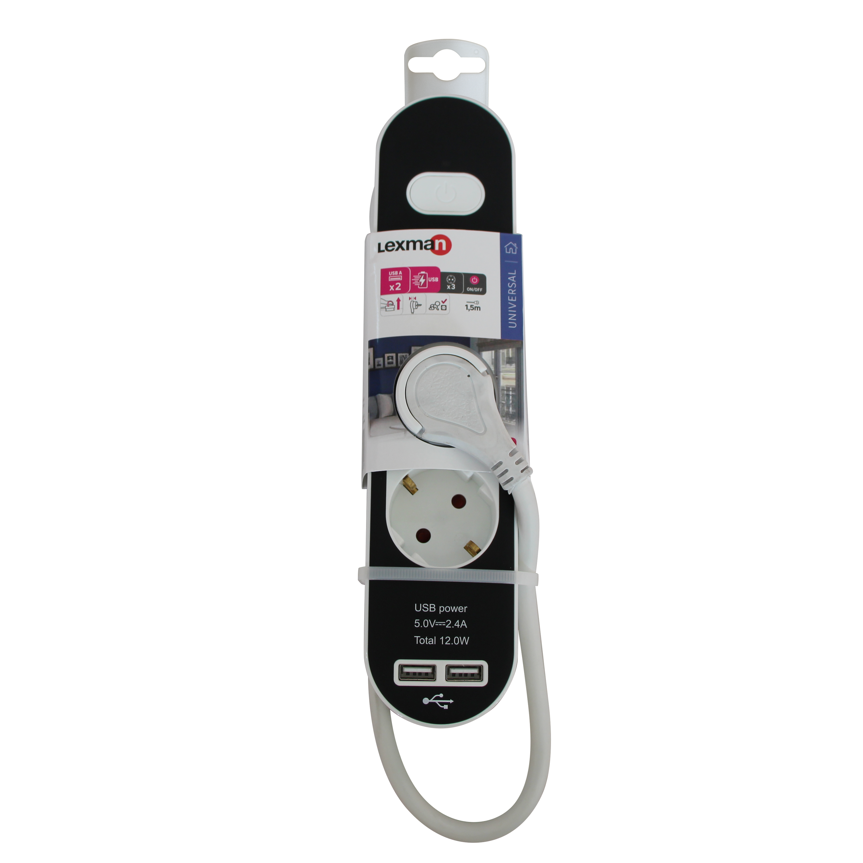 Base múltiple de 3 tomas+ 2 USB 1.5 metros LEXMAN negro - 6