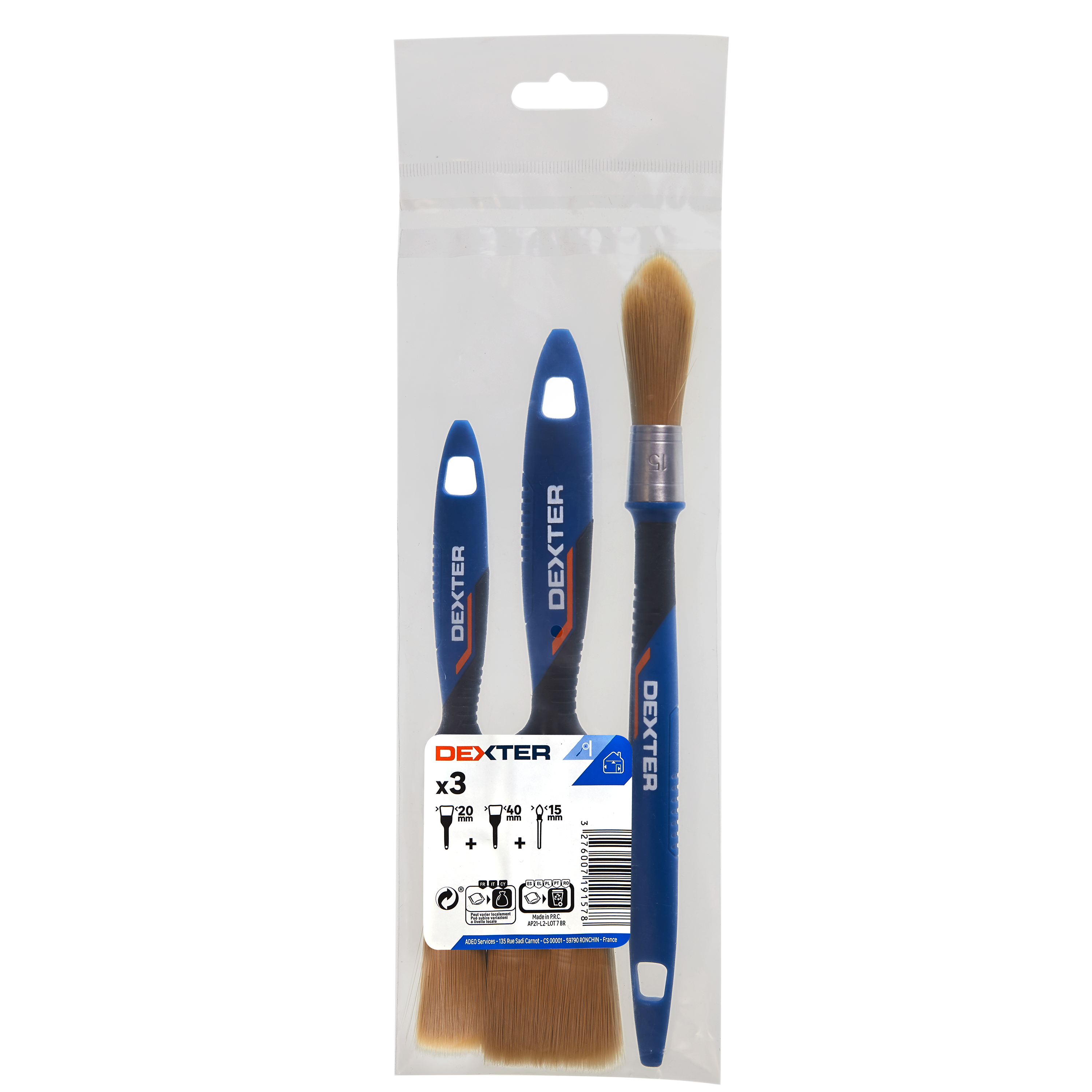 Lot de pinceaux x3 pour peindre une surface lisse, DEXTER - 3