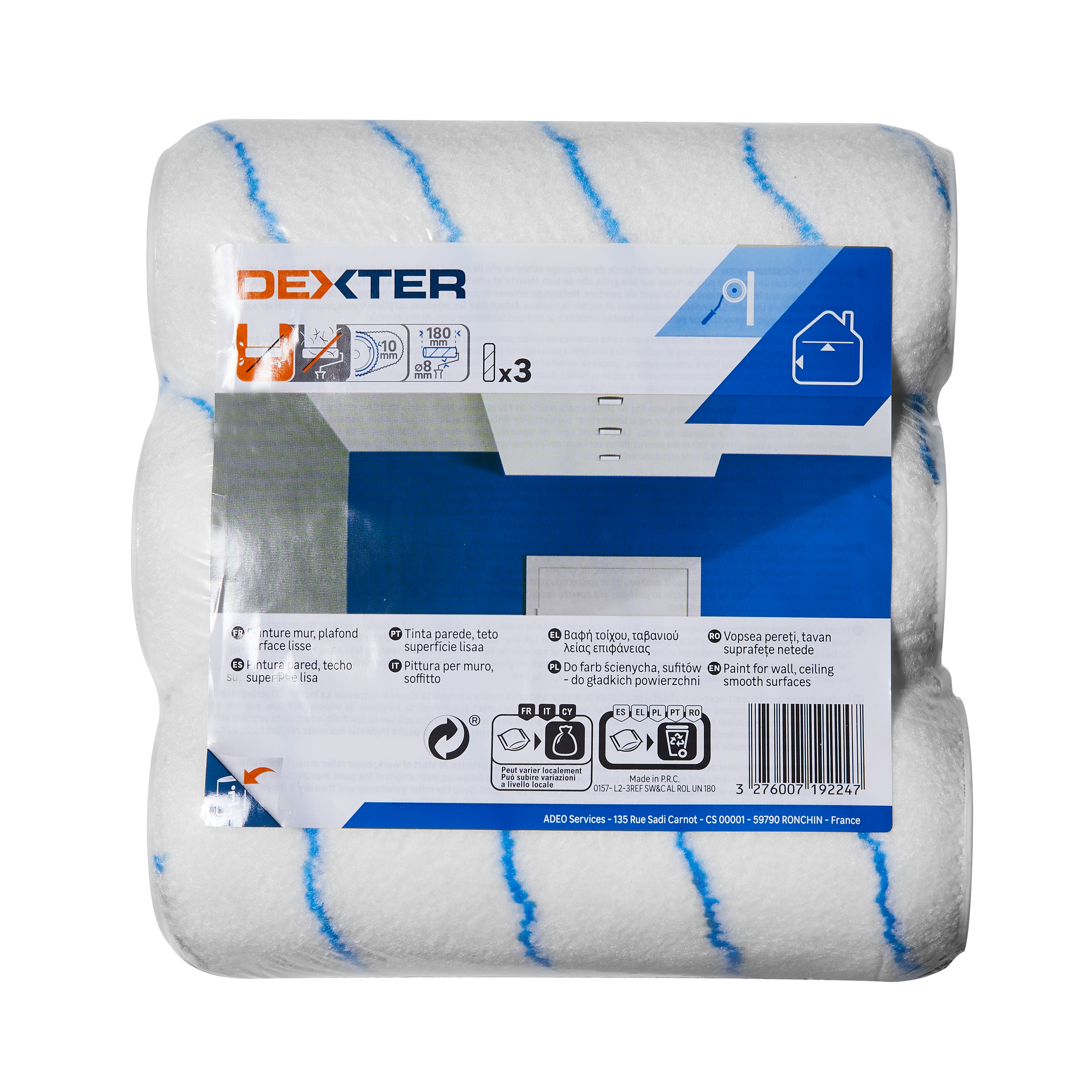 Recambio de rodillo para pintar superficies lisas DEXTER de 180 mm de anchura, 55 mm de diámetro, pelo medio (5 mm a 12 mm). 3 unidades. - 6