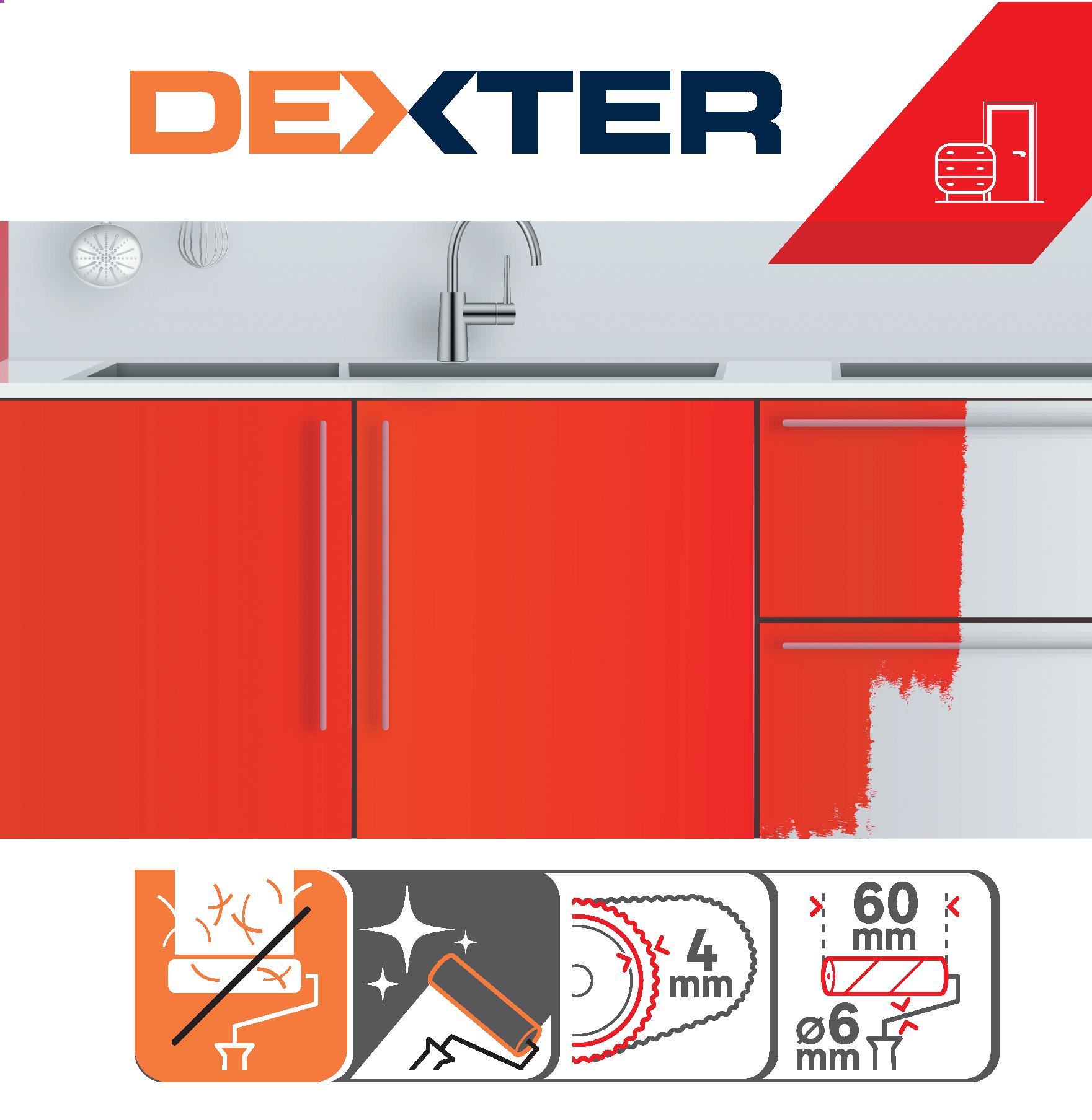 Minirouleau laque pour multisupport (bois, fer, métaux, pvc), DEXTER, l.60 mm - 4