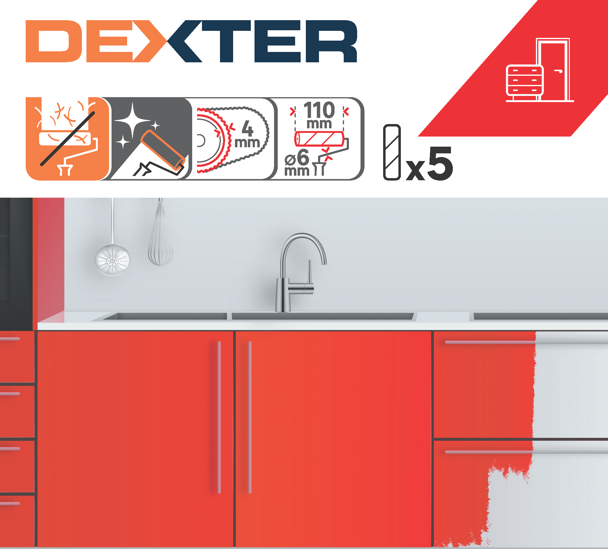 Zapas do mini wałka do lakieru 5 szt. 110 mm Dexter - 3