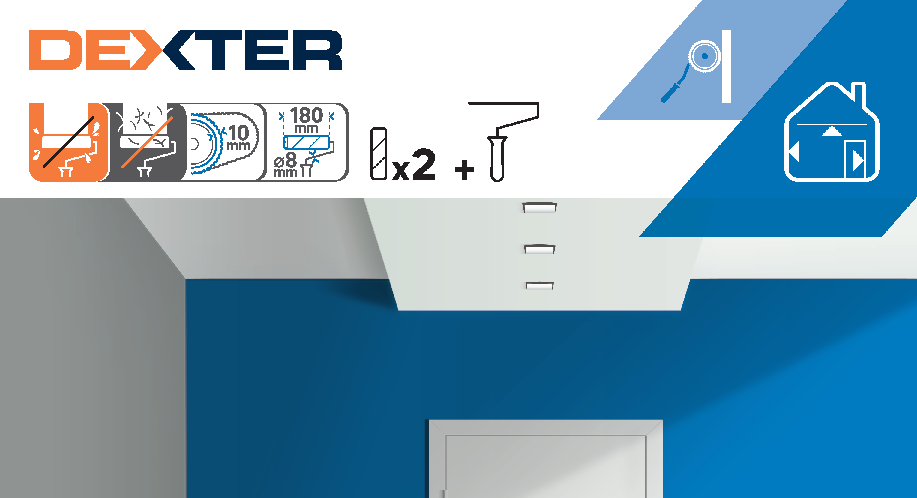 Lot de rouleaux et recharges mur lisse ou plafond, DEXTER 180mm - 3