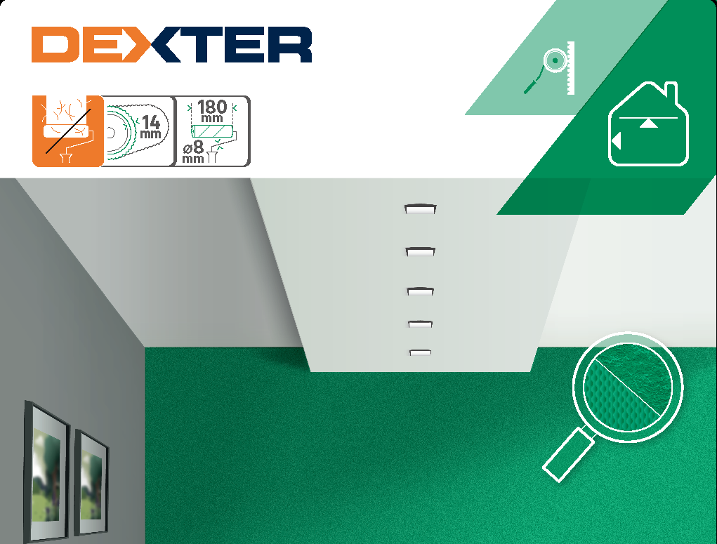 Recharge toute peinture pour mur et plafond avec reliefs, DEXTER, l.180 mm - 5