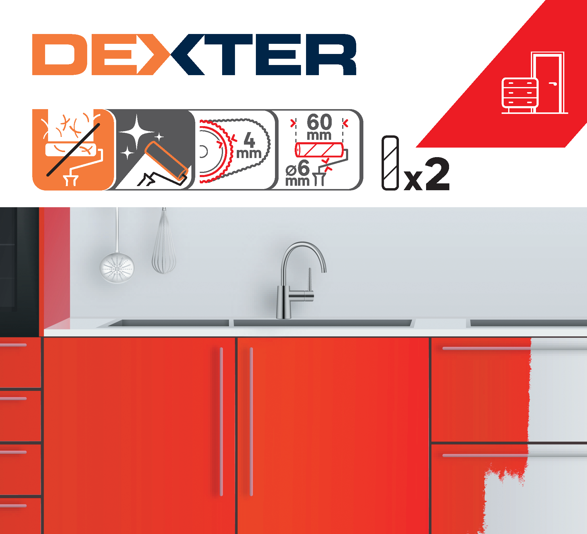 Lot de 2 recharge de rouleau à peinture pour laquer l.60 mm DEXTER - 5