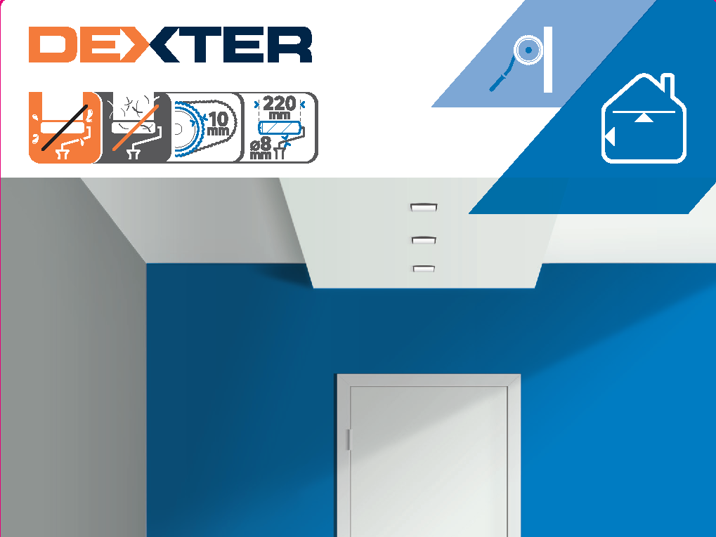 Rodillo para pintar superficies lisas y aplicar capas base DEXTER PRO de 220 mm de anchura, 55 mm de diámetro, pelo medio (5 mm a 12 mm). Fibra de poliamida. Varilla de aluminio. - 8