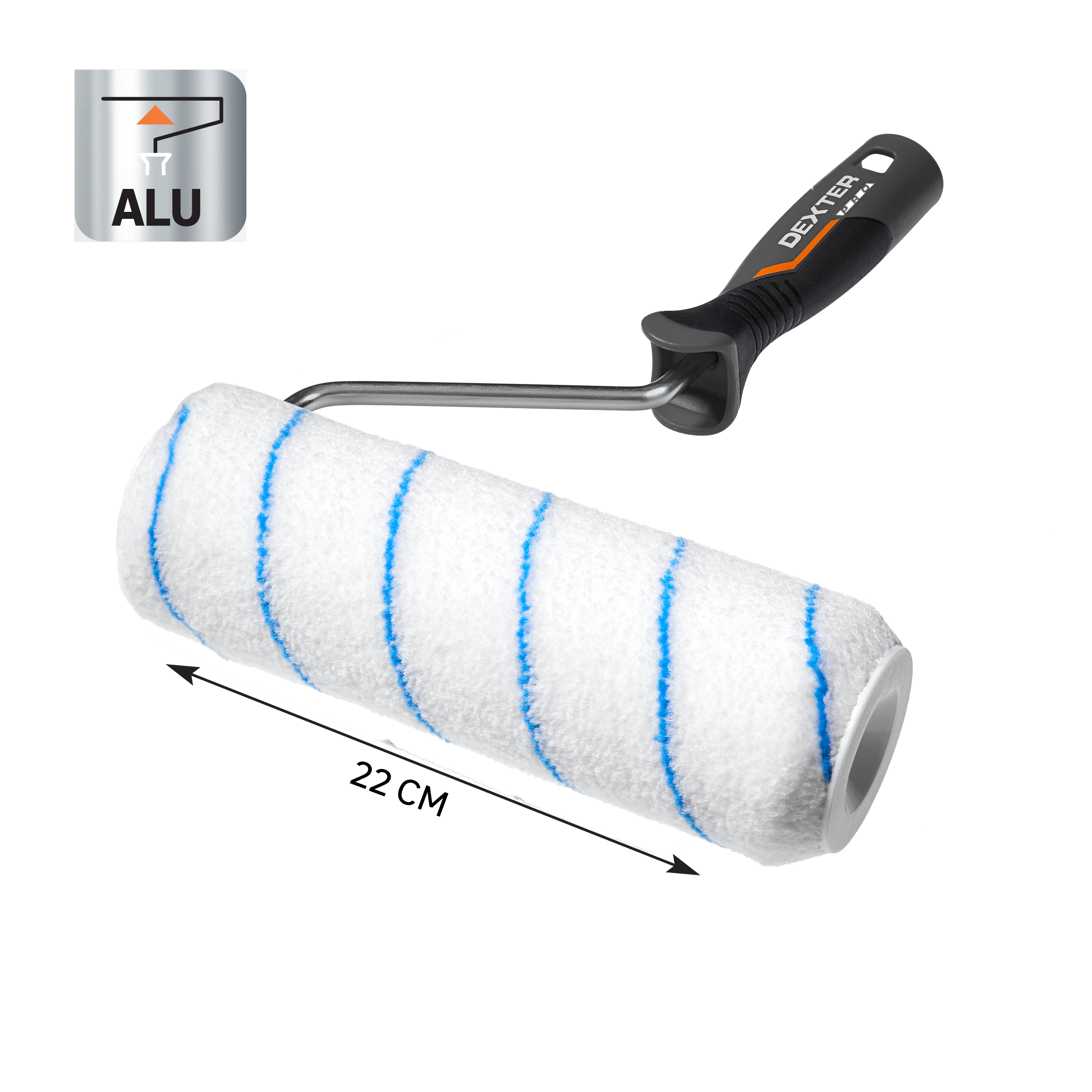 Rodillo para pintar superficies lisas y aplicar capas base DEXTER PRO de 220 mm de anchura, 55 mm de diámetro, pelo medio (5 mm a 12 mm). Fibra de poliamida. Varilla de aluminio. - 10