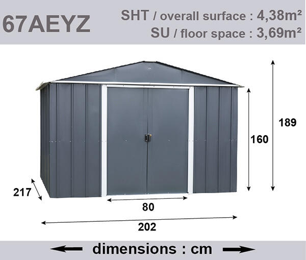 Abri de jardin acier YARDMASTER 67aeyz Ep.0.3 mm, 3.85 m² - 5