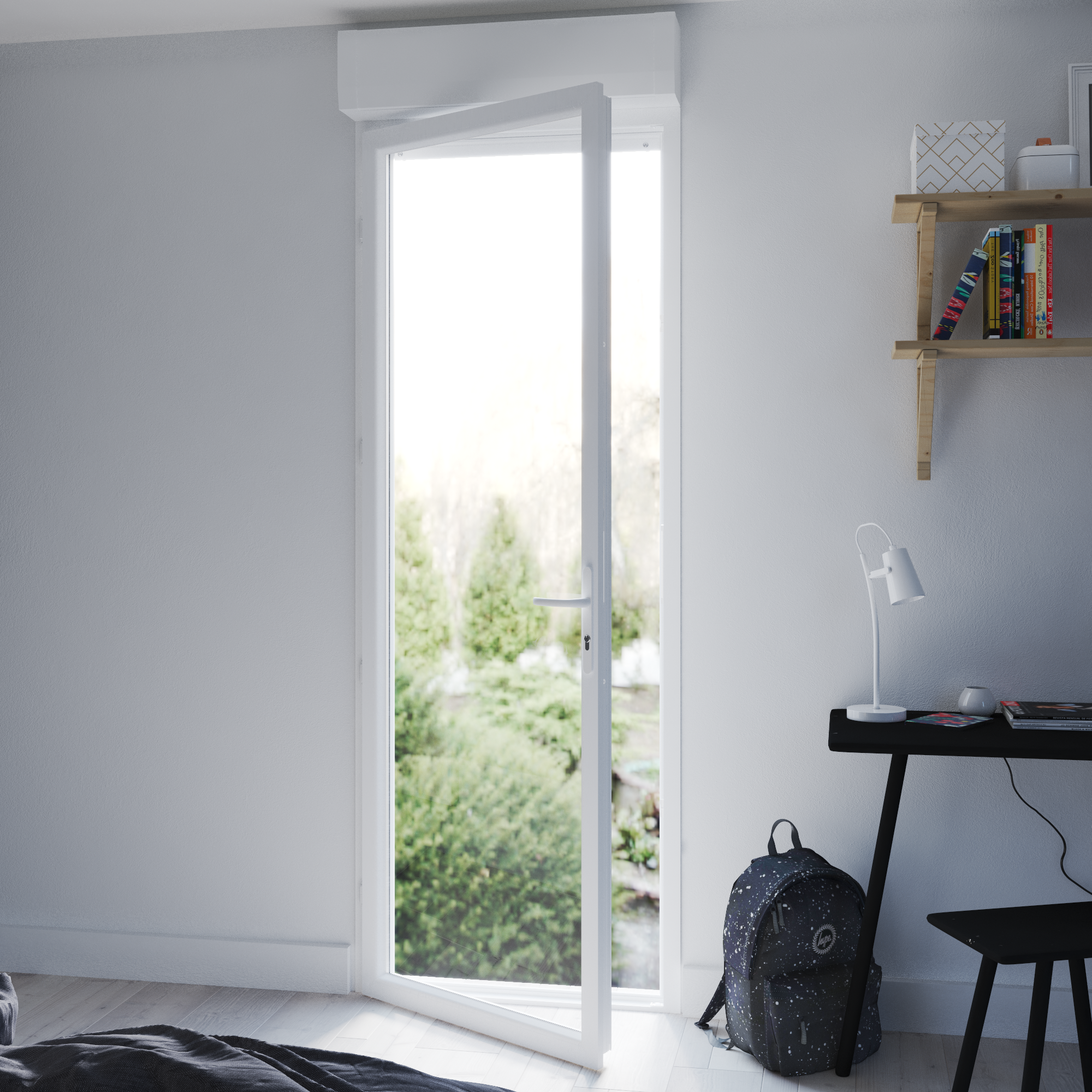 Porte-fenêtre avec volet roulant PVC Essentiel H.215xl.80cm 1 vt tirant G blanc - 2