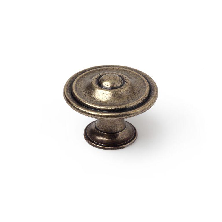 4 boutons de meuble ronds, zamak vieil or laitonné, Diam.35 mm - 2