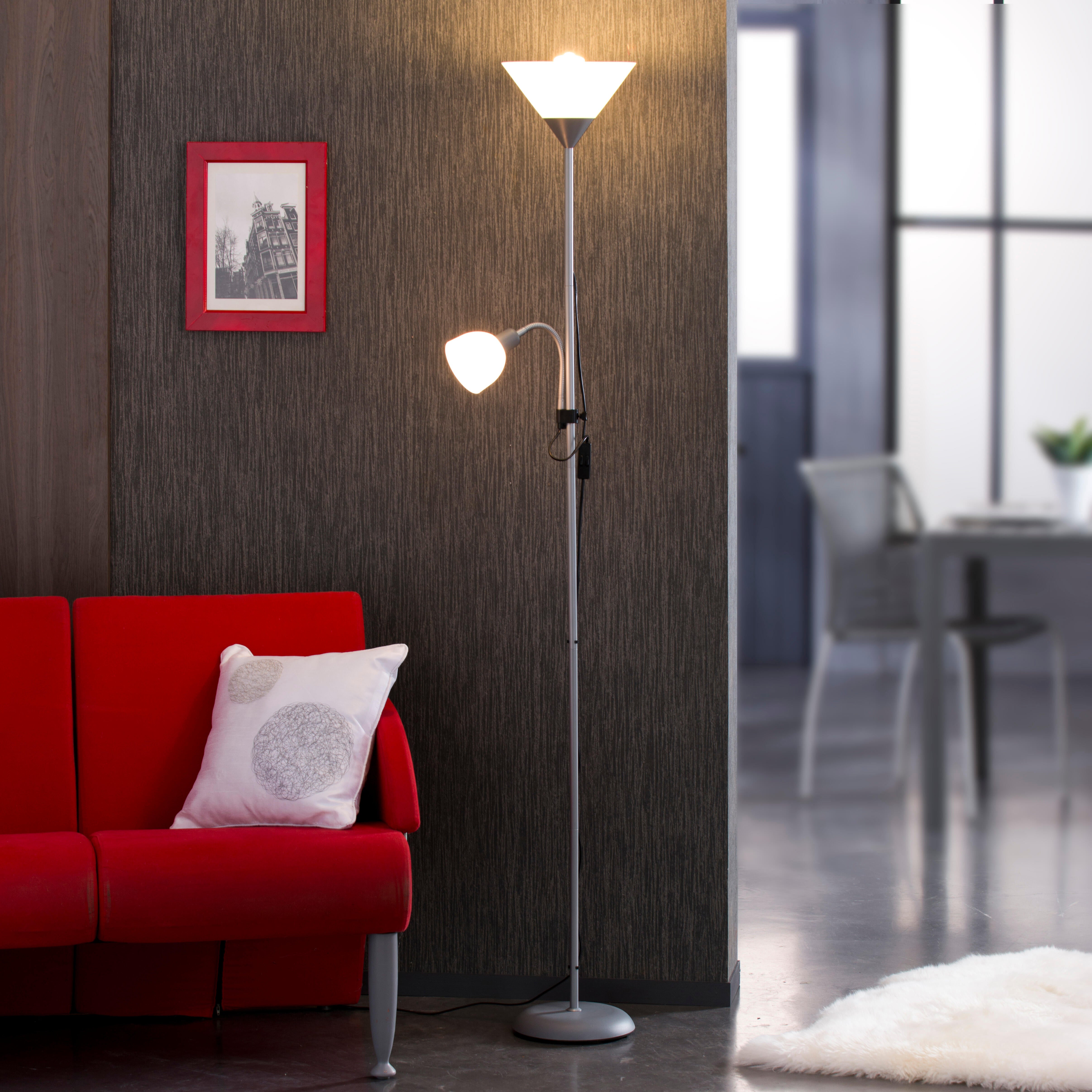 Lampa podłogowa z lampką do czytania Basic srebrna E27 + E14 - 3