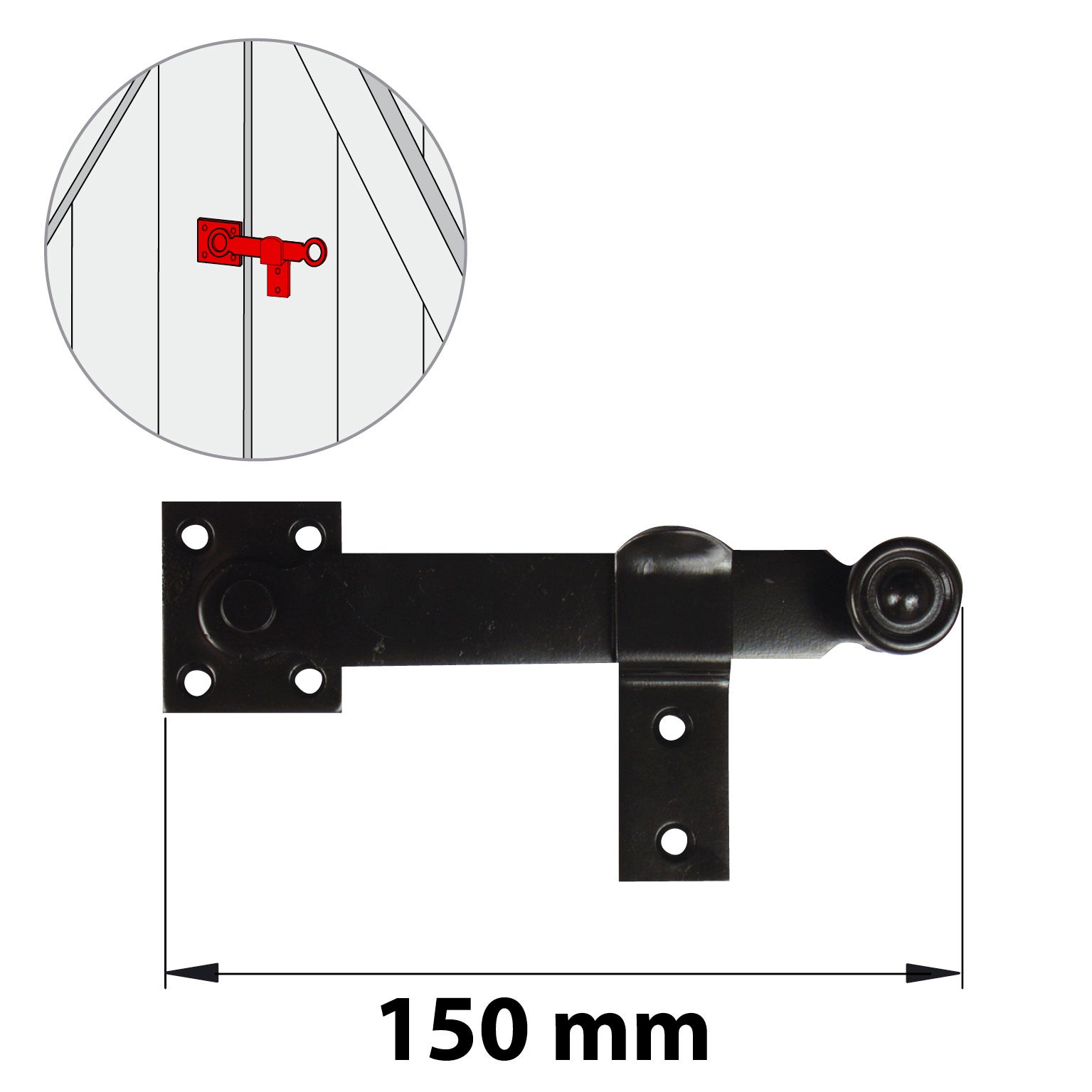 Poignée de fléau avec support pour volet en bois en acier noir L.140 mm AFBAT - 2