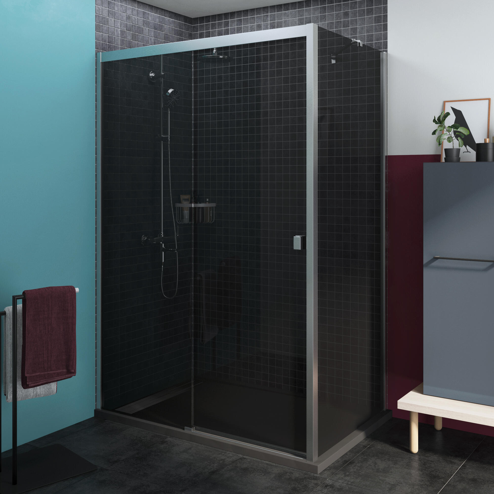 BALNEO Receveur De Douche Avec Couvercle En Acier Inoxydable, Receveur De Douche, Composite En Résine Synthétique, Avec Seuil Bas, Découpable Sur Mesure, Bac En Pierre "F" Blanc 80x110x2,5cm