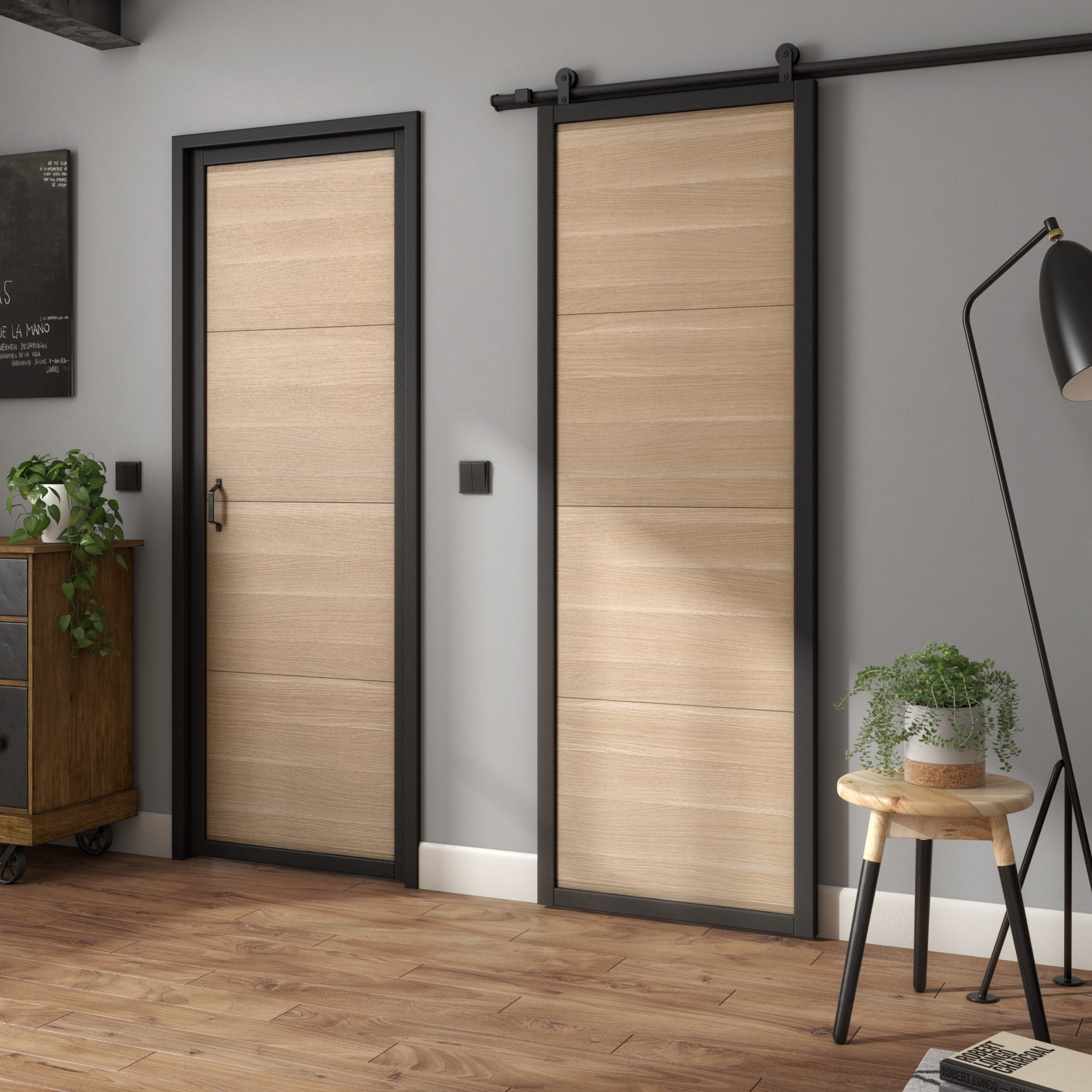 Bloc-porte bois Factory, beige/noir H.204 x l.73 cm, poussant droit - 2
