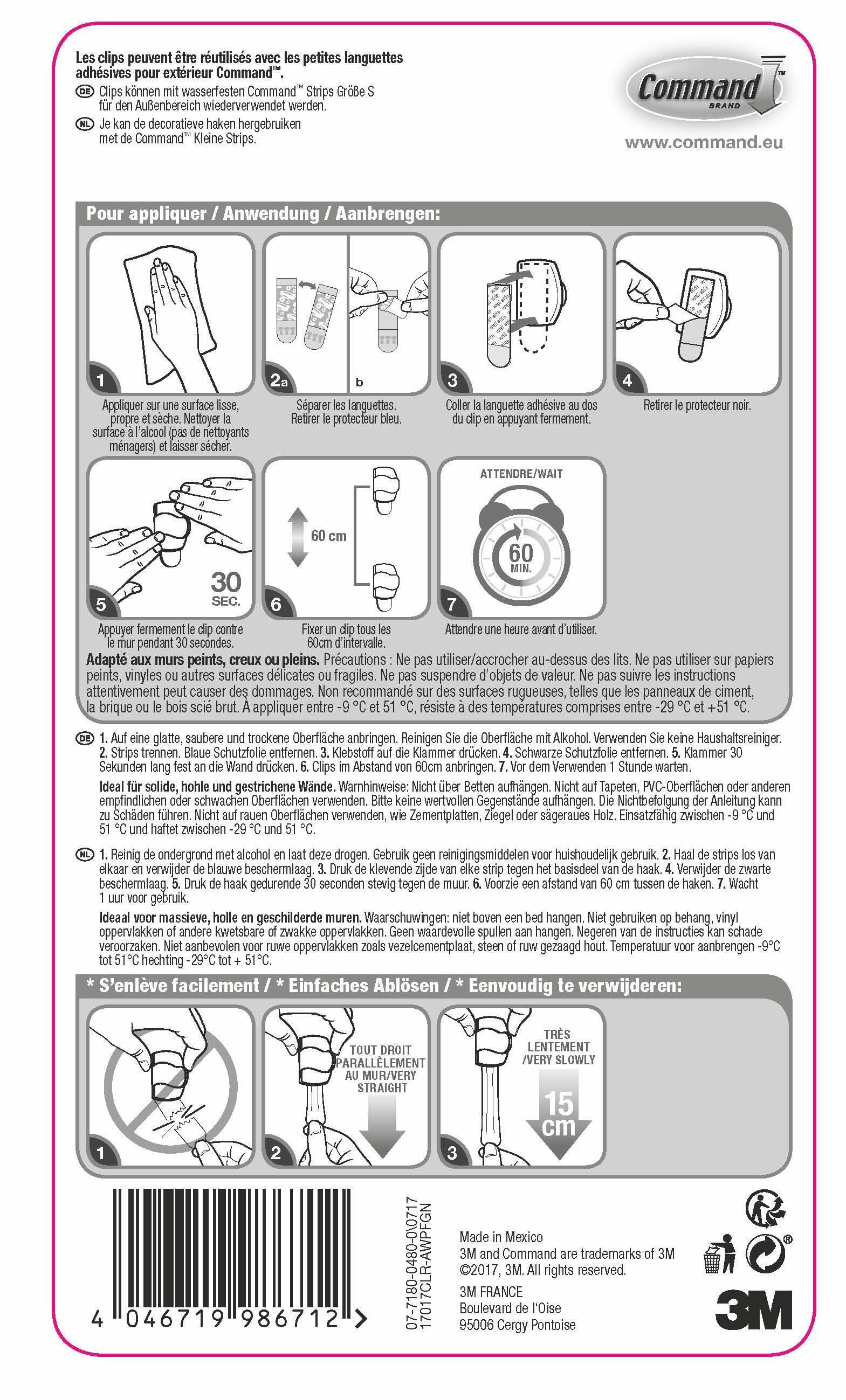 Lot de 8 clips adhésif Exterieur pour guirlandes, COMMAND, transparent 0.2 kg - 4