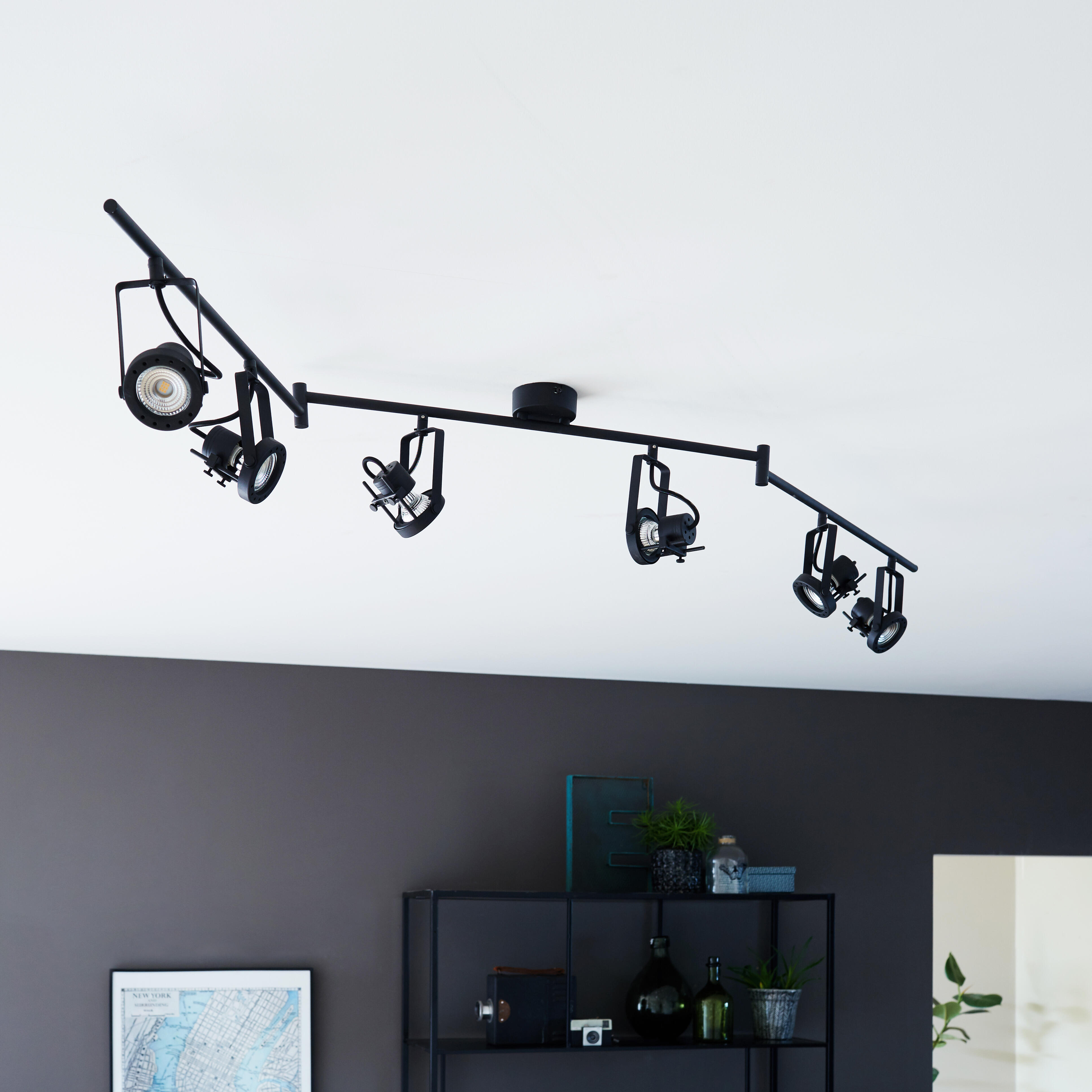 Plafonnier 6 spots Technic, produit sans abat-jour noir, GU10, INSPIRE - 2