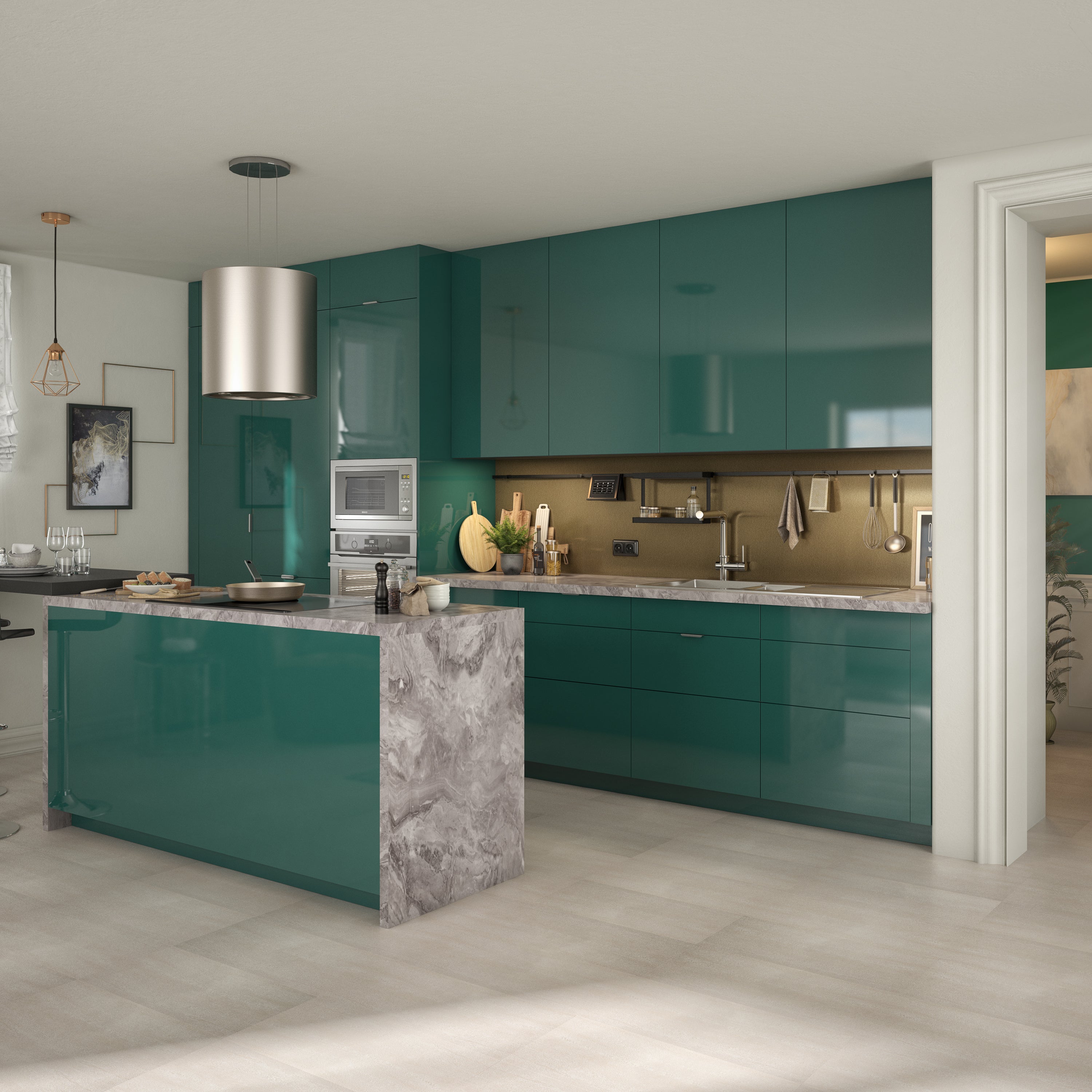 Crédence stratifié Effet doré brossé L.300 x H.64 cm, Ep.9 mm - 8