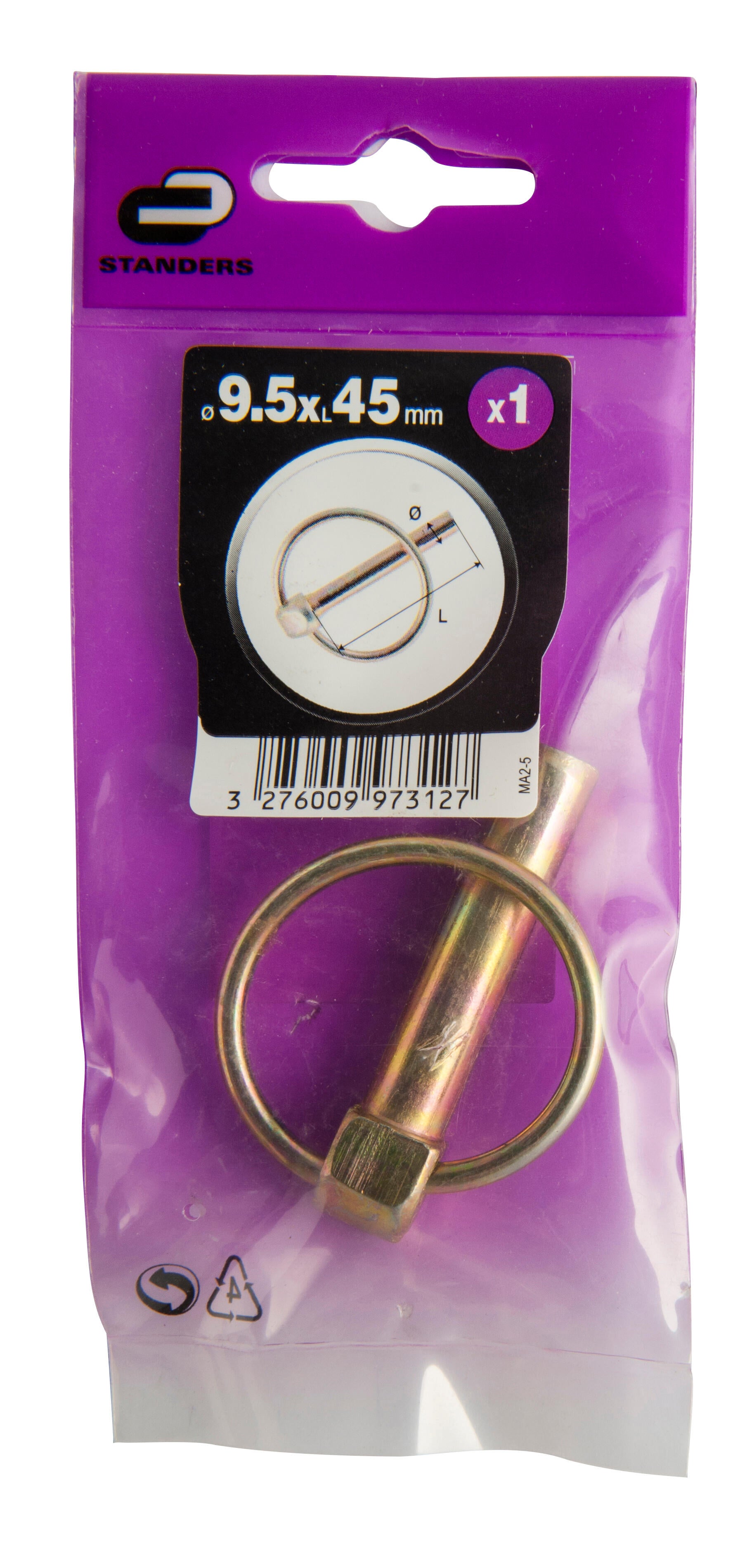 Goupille clip acier, STANDERS, Diam.9.5 mm, L.52.5 - 2