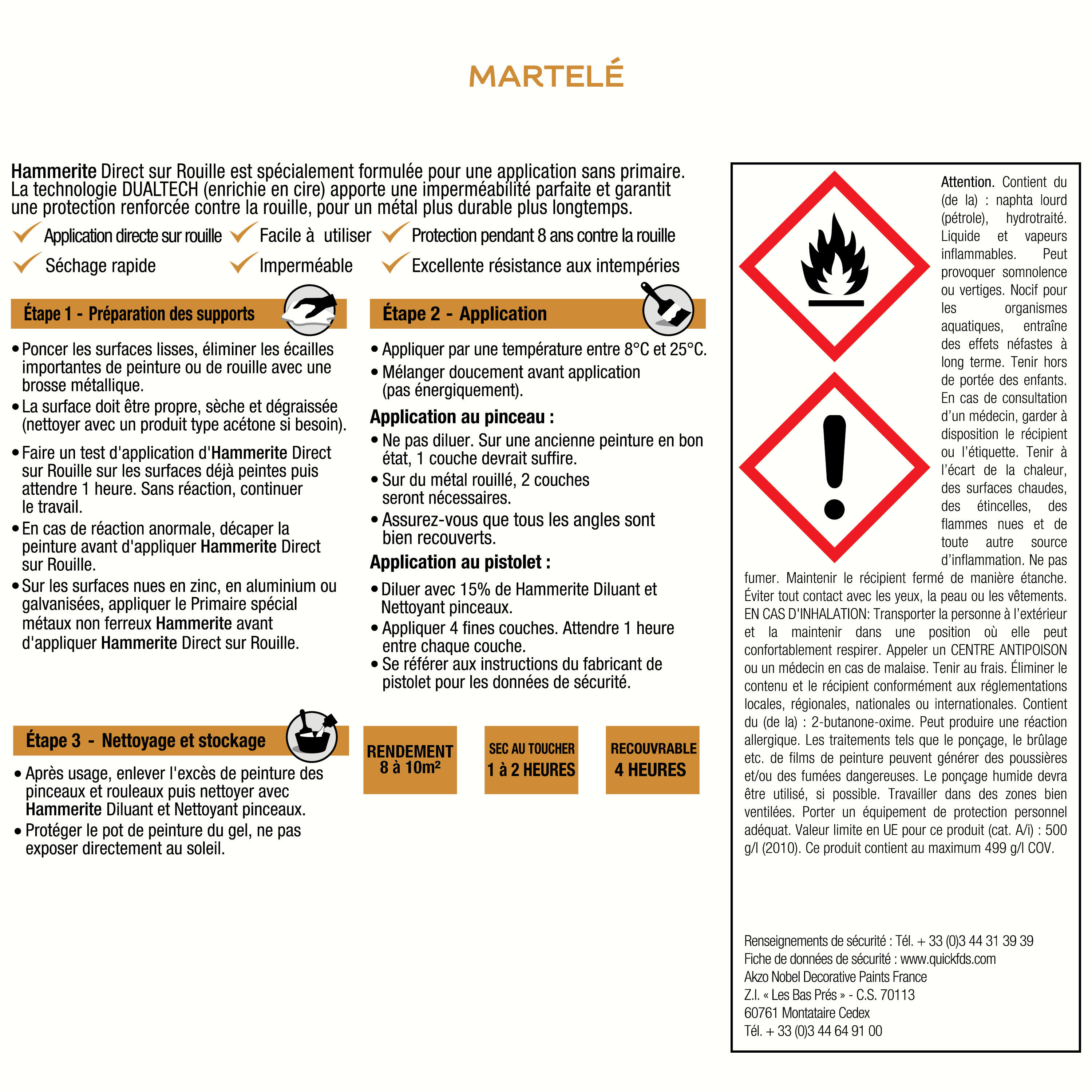 Peinture extérieure fer Martelé HAMMERITE gris ardoise mat  2.5l - 4