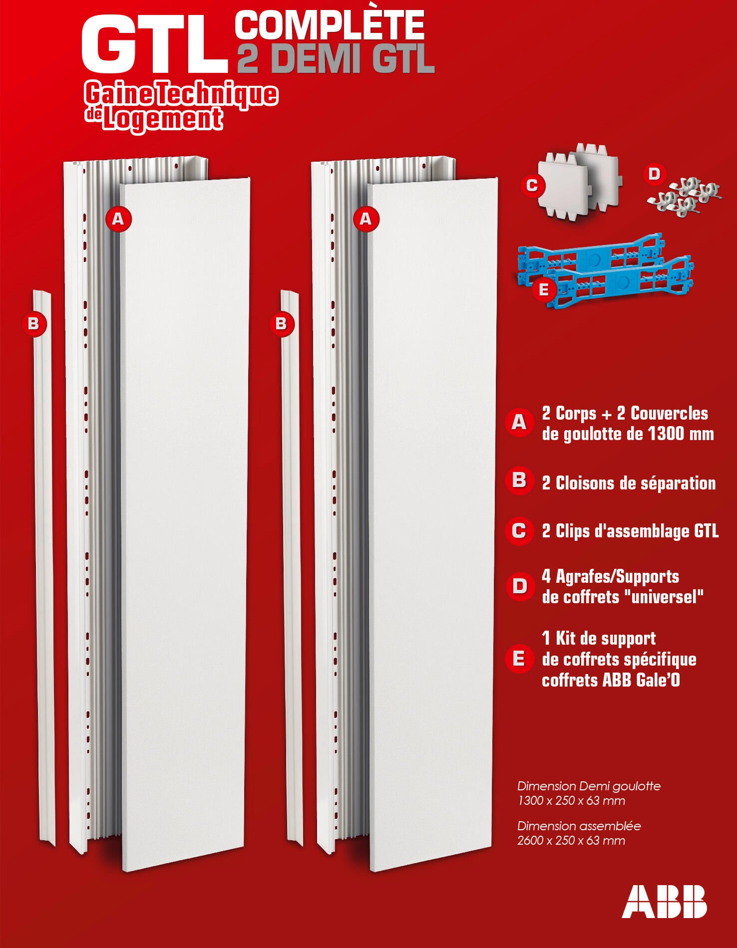 Gaine technique de logement (GTL) ABB, H.260 x L.25 x P.6.3 cm - 2