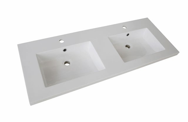 Plan vasque double Promo Résine de synthèse blanc l.120 x P.46 cm
