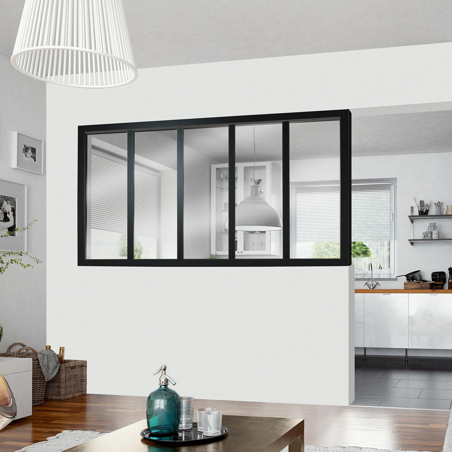 Verrière Atelier fixe en bois noir mat vitrages inclus, x