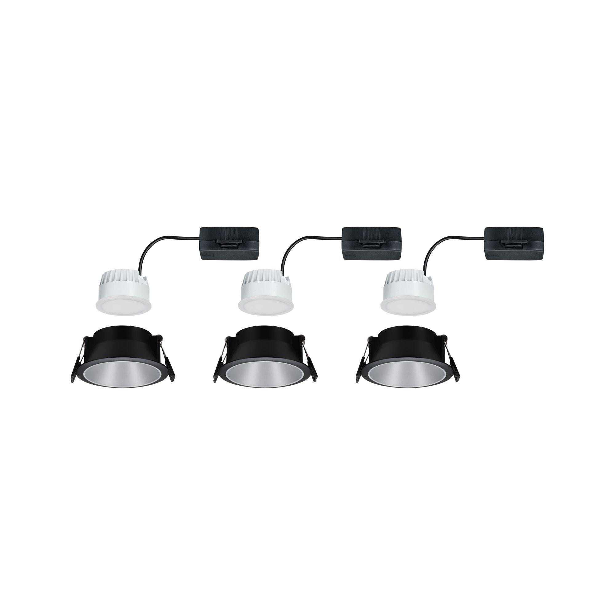 Kit 3 spots à encastrer Cole module led, 2700K PAULMANN rond noir / argent - 2