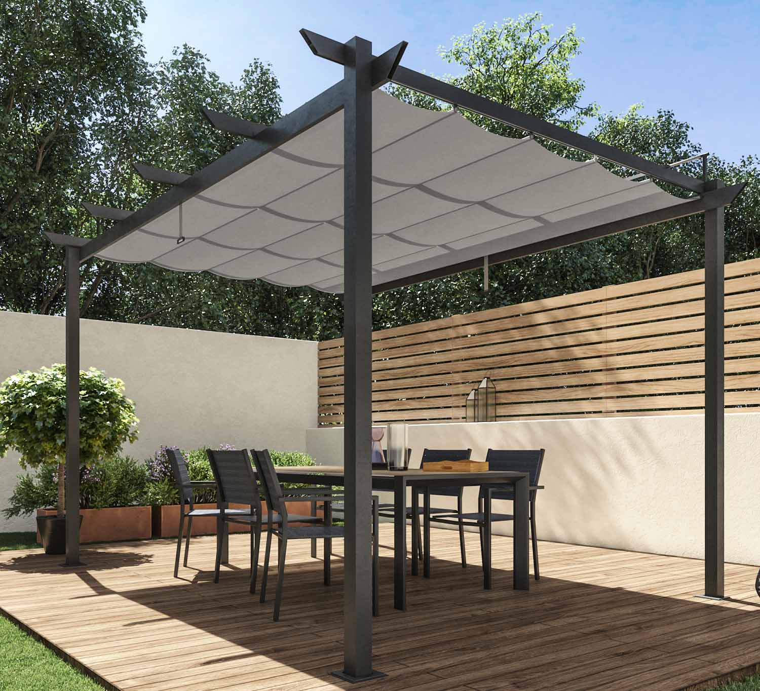 Pergola autoportante Omega, aluminium gris anthracite 2.85X4 m - 3