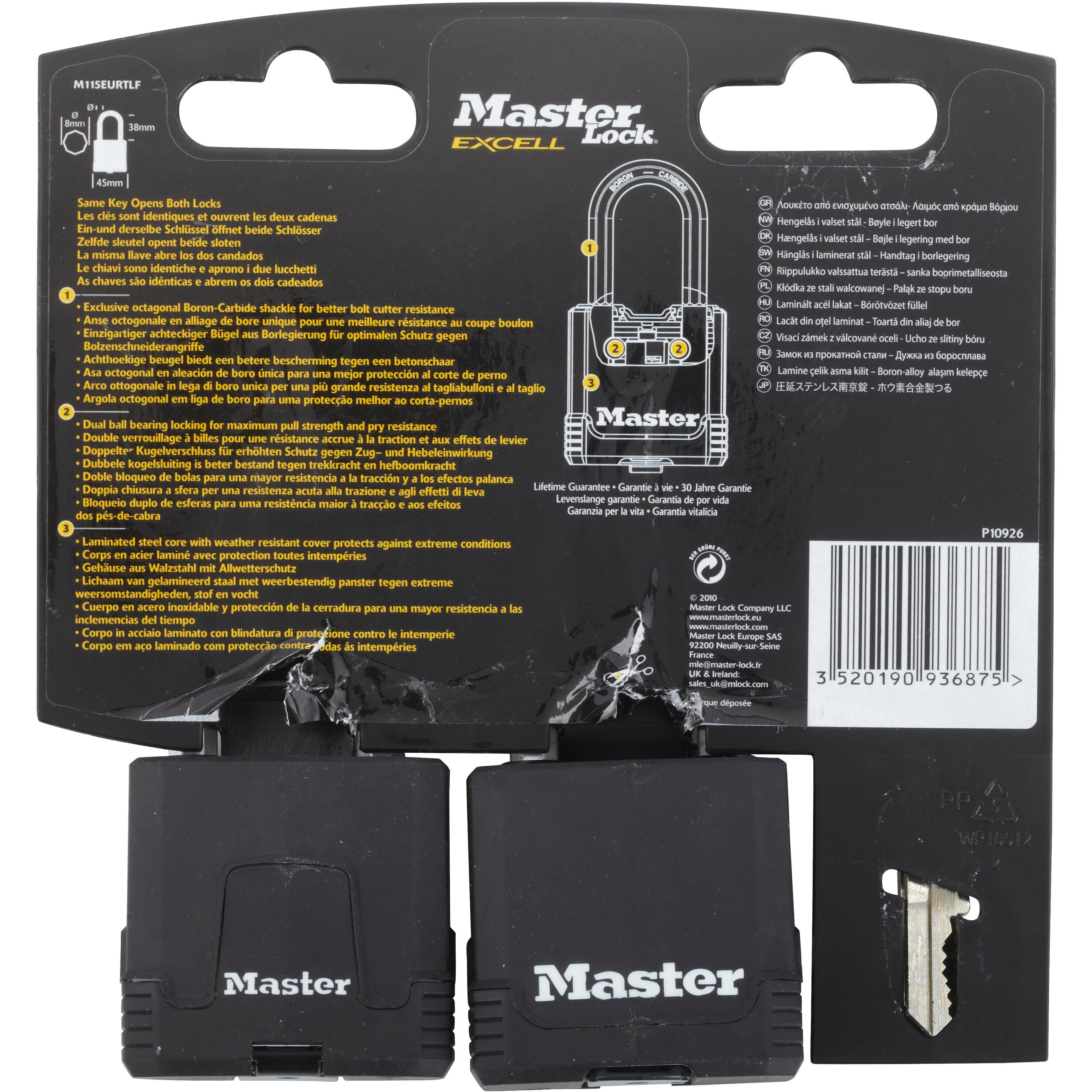 Lot de 2 cadenas avec clé MASTER LOCK acier laminé, l.45 mm - 7