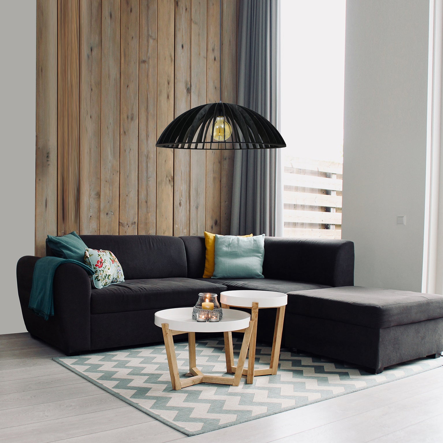 Suspension Sonigo, bois, noir, Diam.55 cm, E27 - 2