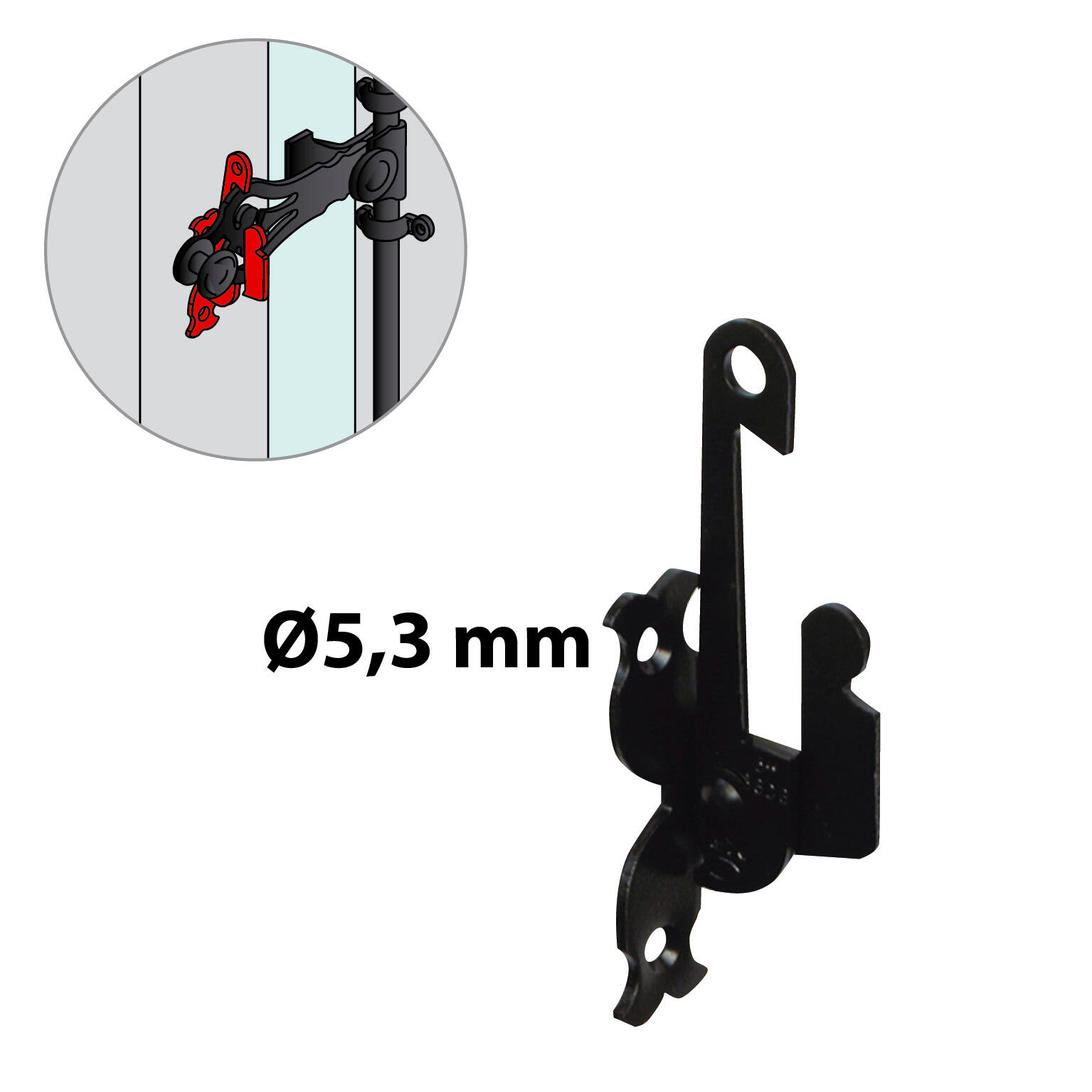 Support d'espagnolette avec sécurité en acier noir, H.130 x L.25 x P.40 mm AFBAT - 2