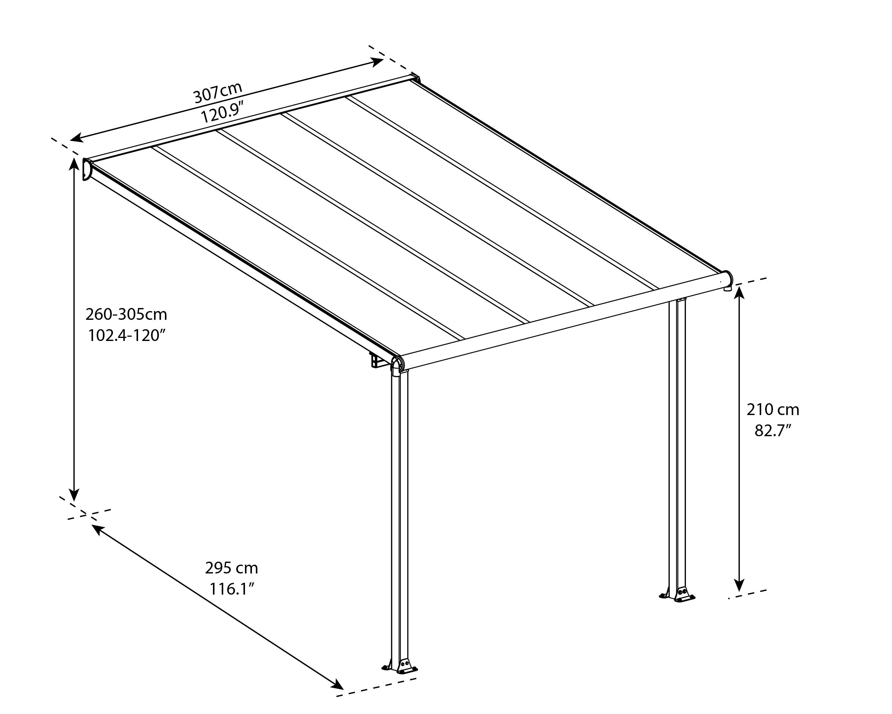 Pergola adossée grise OLYMPIA 9.1 m², aluminium et polycarbonate, PALRAM - 6