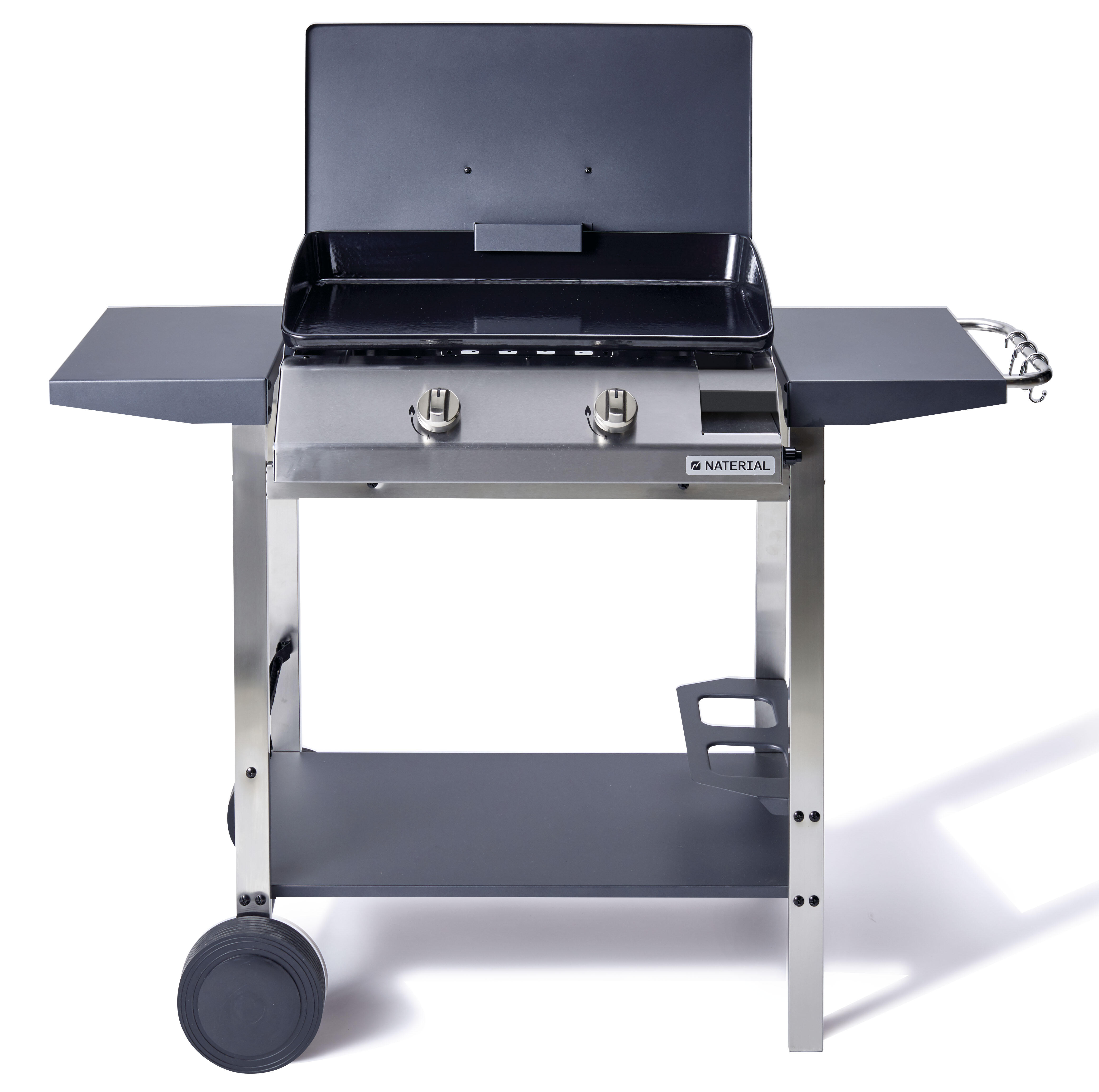 Plancha gaz 2 brûleurs inox 5kW avec chariot Plancha Porthos 2 brûleurs