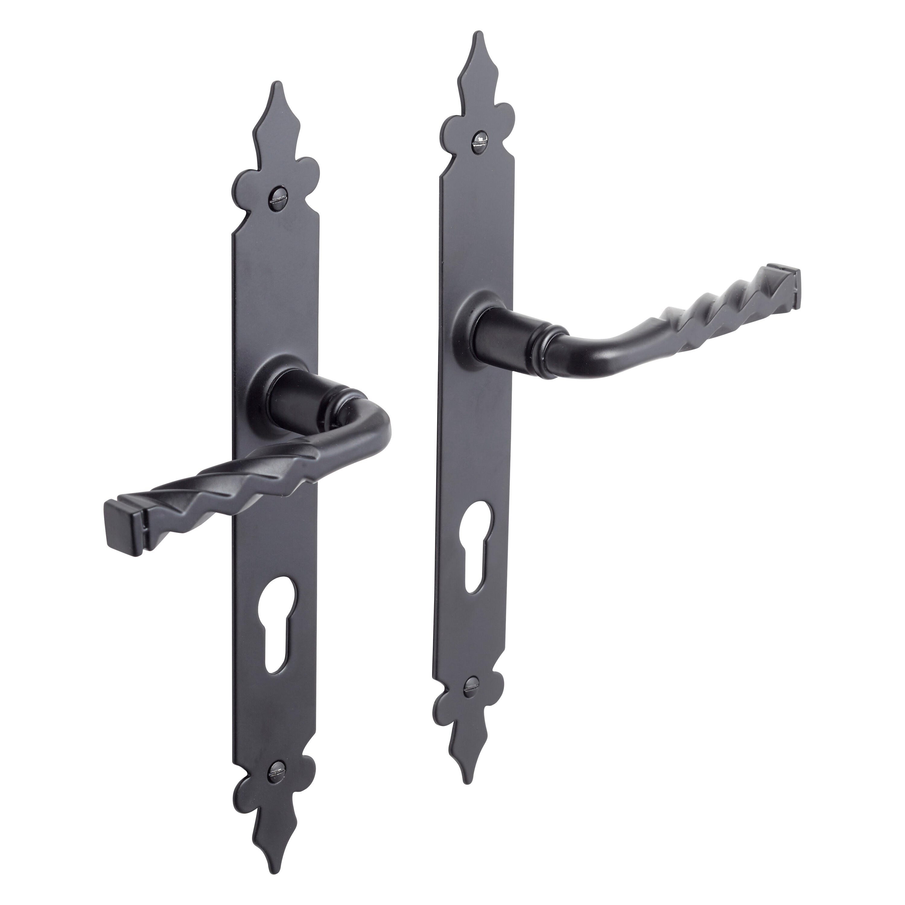 2 poignées sur plaque à cylindre Coq acier noir brillant, entraxe 195 mm - 2