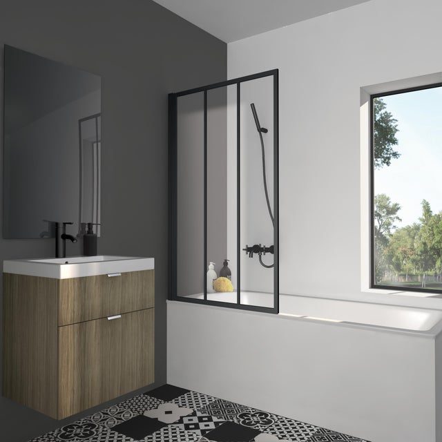 Pare-baignoire industriel pivotant transparent noir, H.140 x l.85 cm Artelo