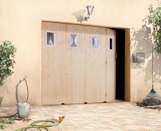 Porte de garage coulissante sapin PRIMO/hublots H.200 x l.240